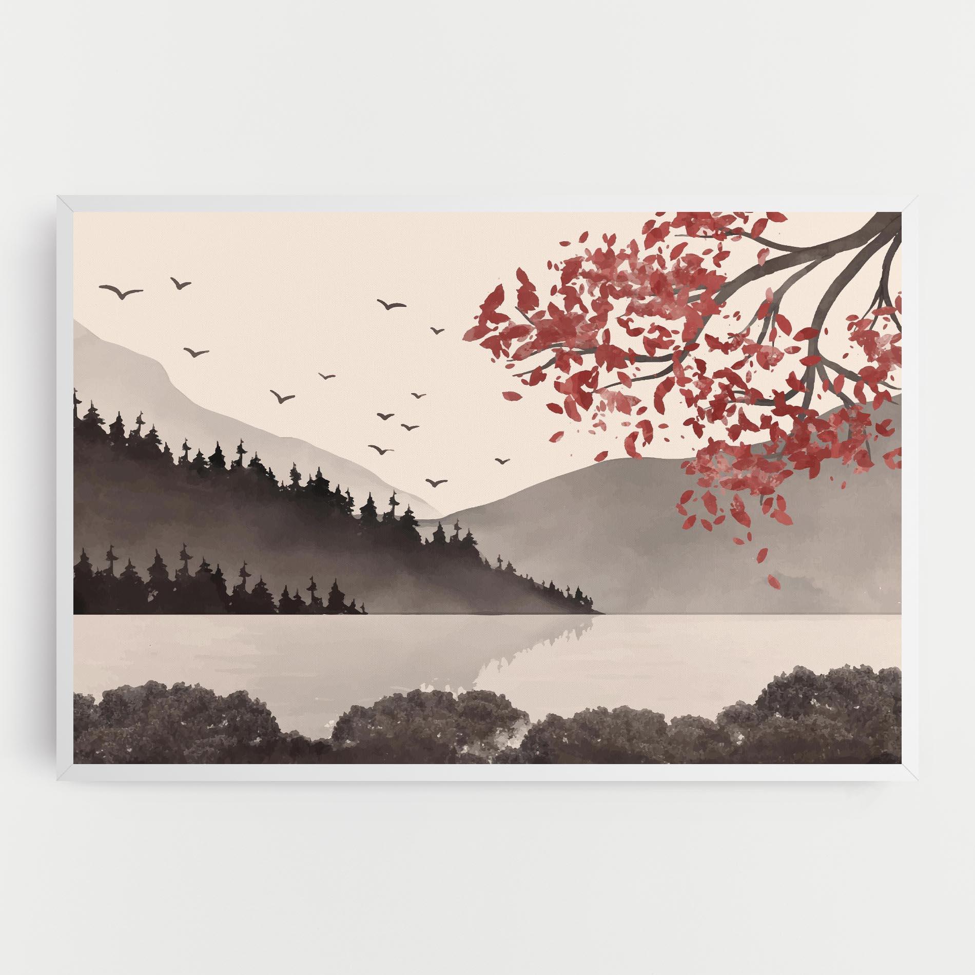 Tablou Canvas Red Tree Lake mockup 0