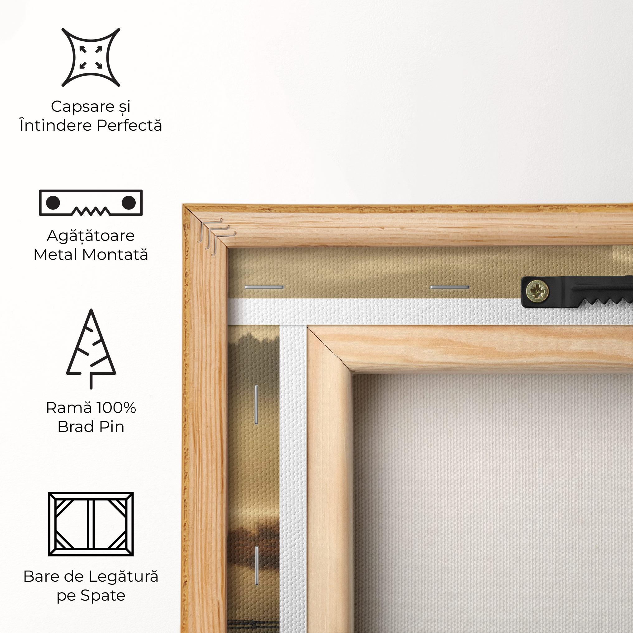 Tablou Canvas The Sun Is Rising Over A River In A Foggy Forest mockup 5