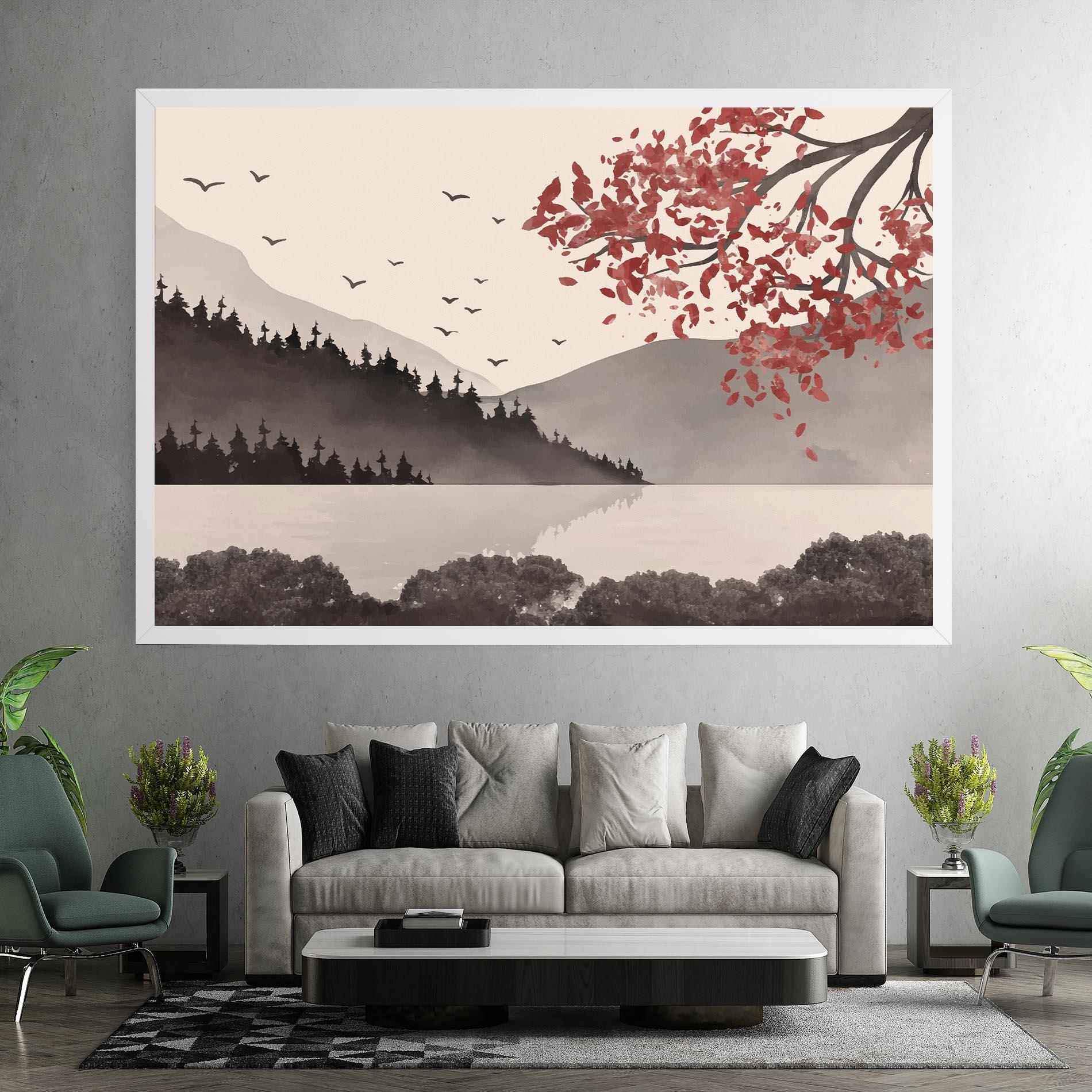 Tablou Canvas Red Tree Lake mockup 7