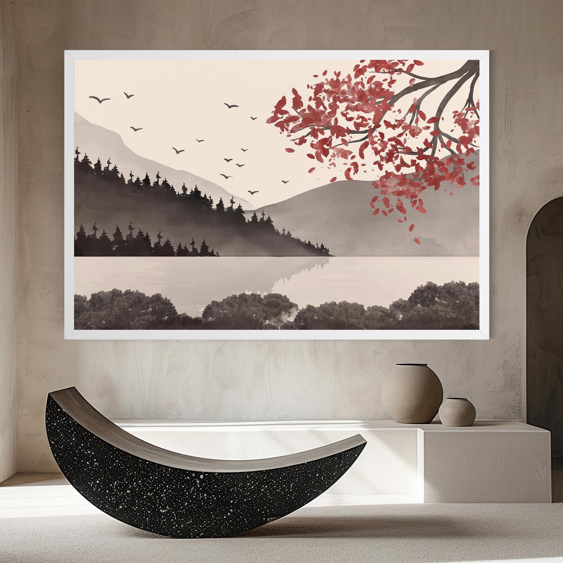 Tablou Canvas Red Tree Lake mockup 8