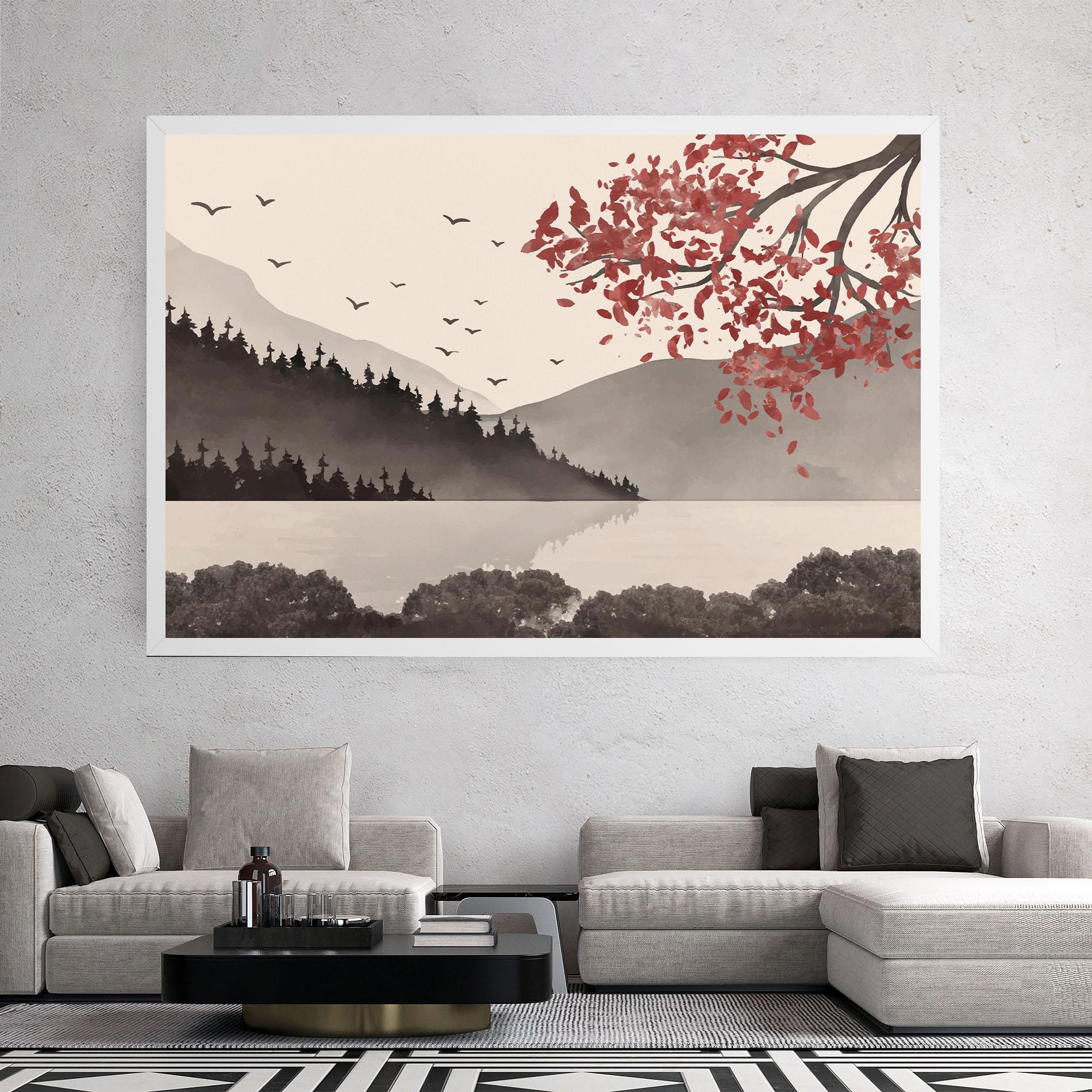 Tablou Canvas Red Tree Lake mockup 2