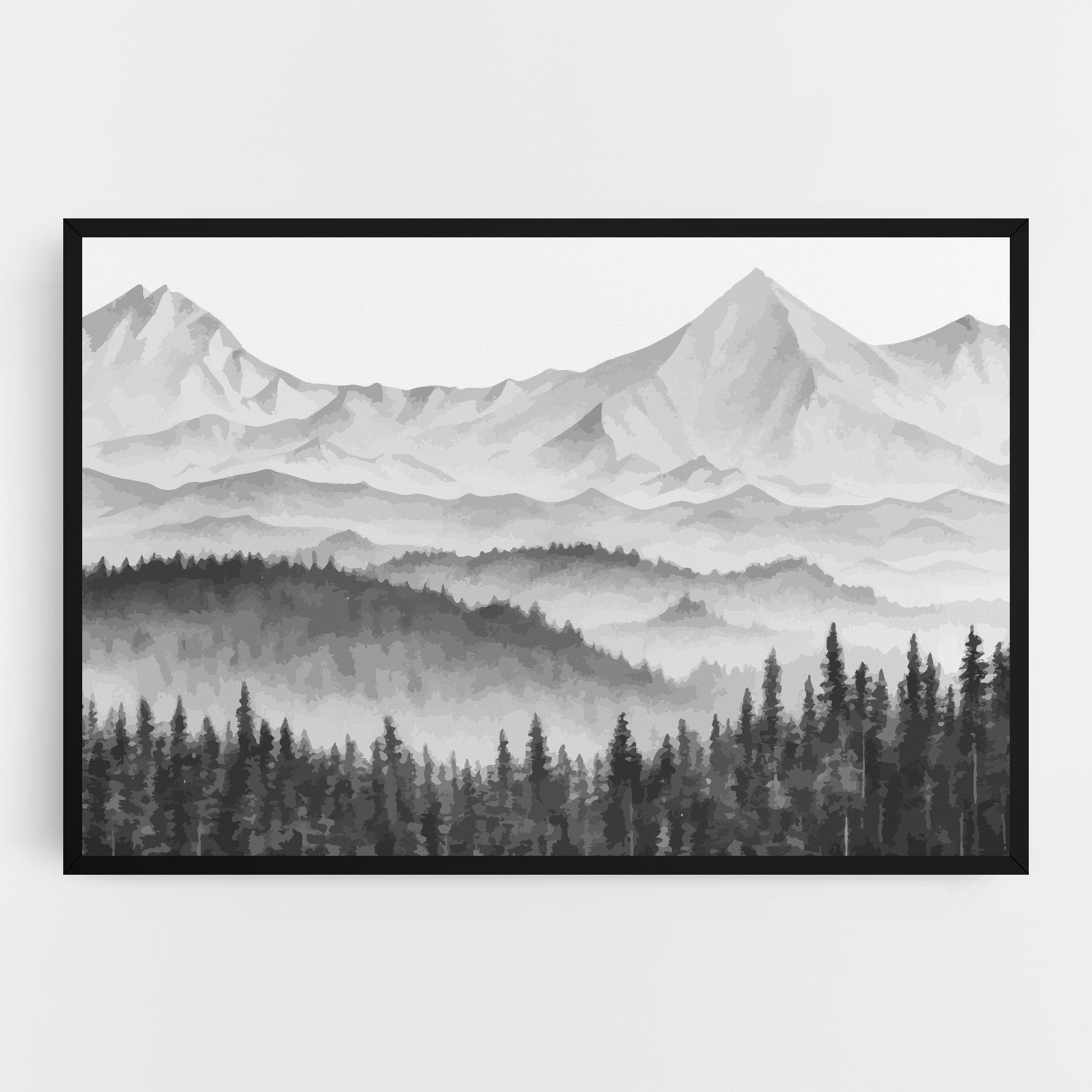 Tablou Canvas Grey Mountain Drawing mockup 0
