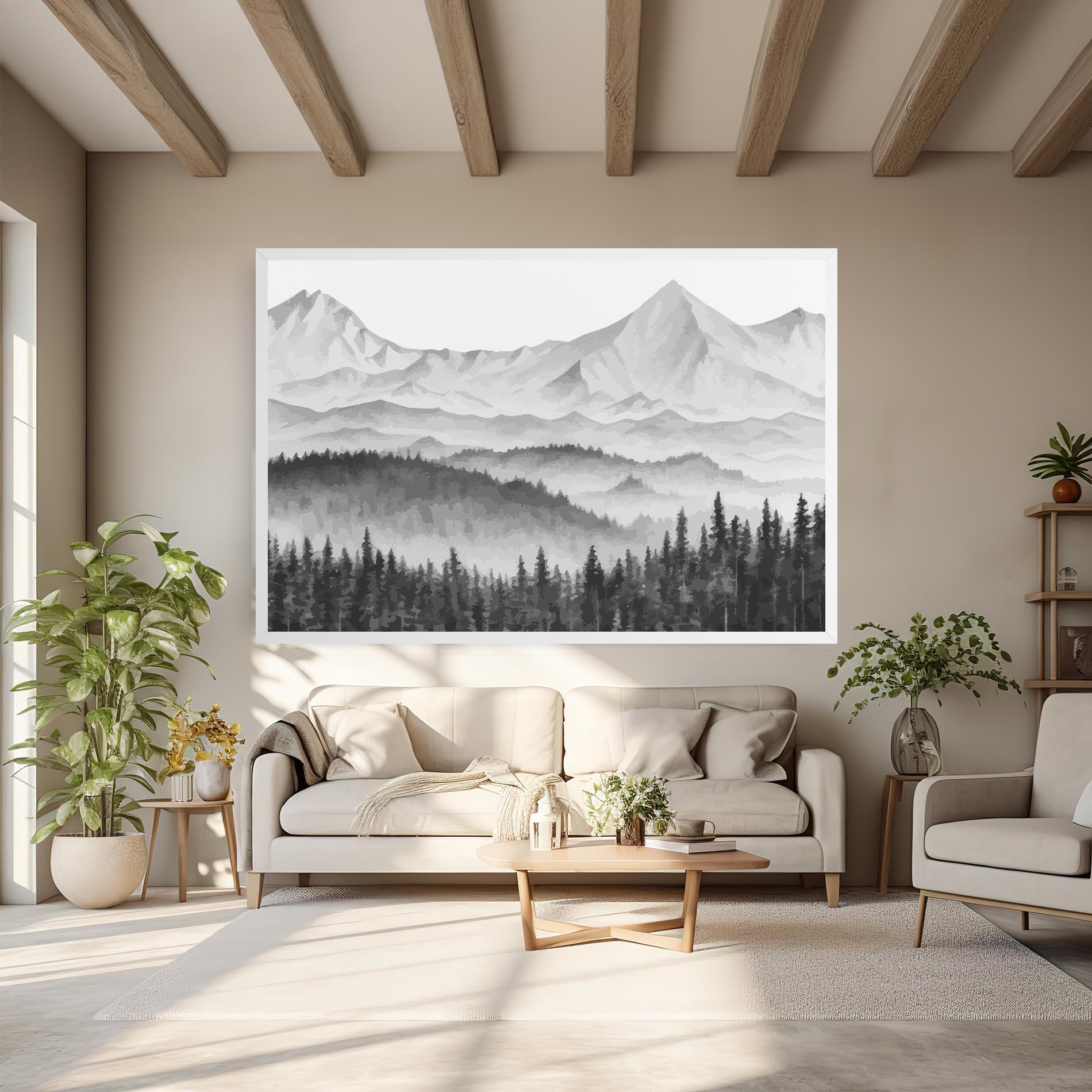 Tablou Canvas Grey Mountain Drawing mockup 6