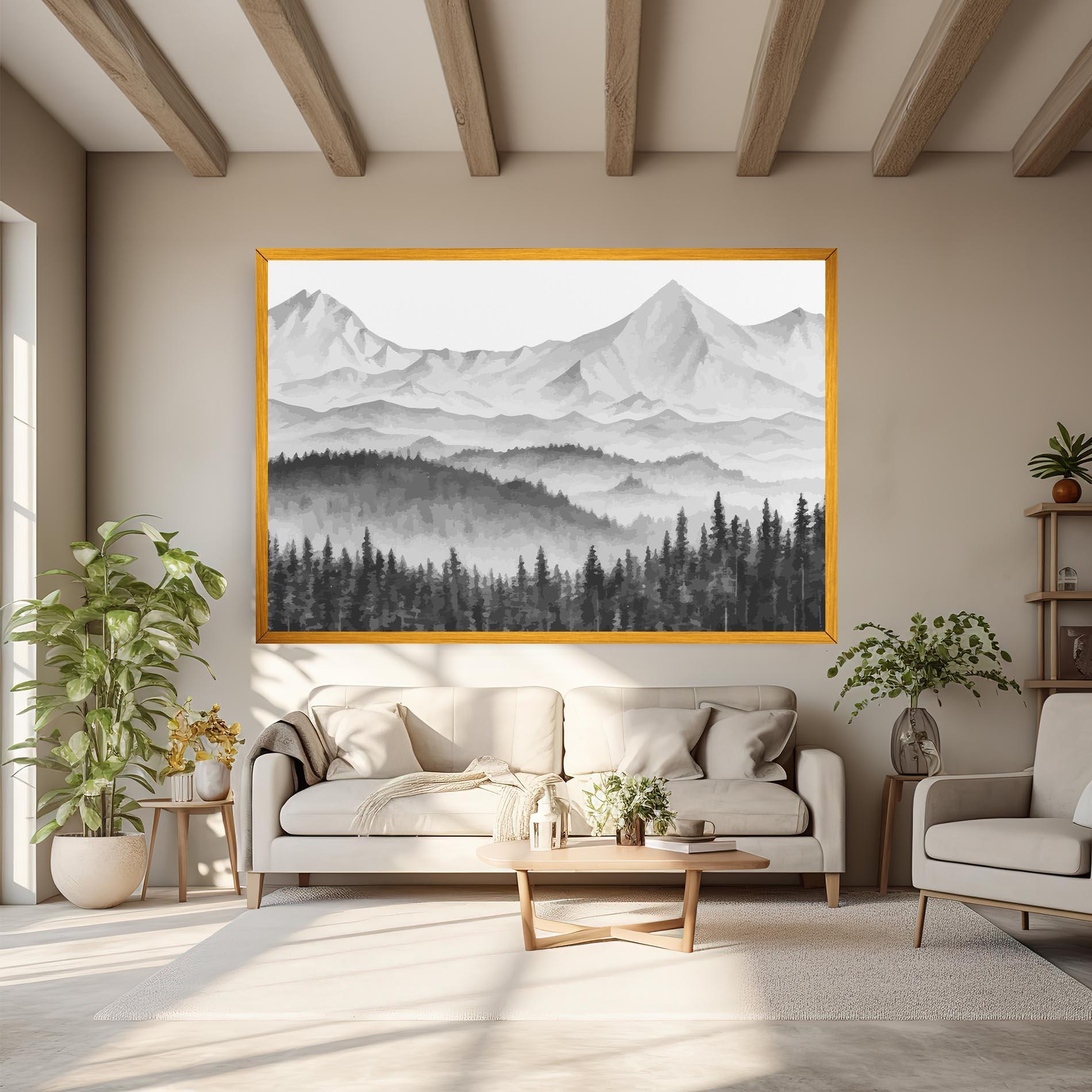 Tablou Canvas Grey Mountain Drawing mockup 6