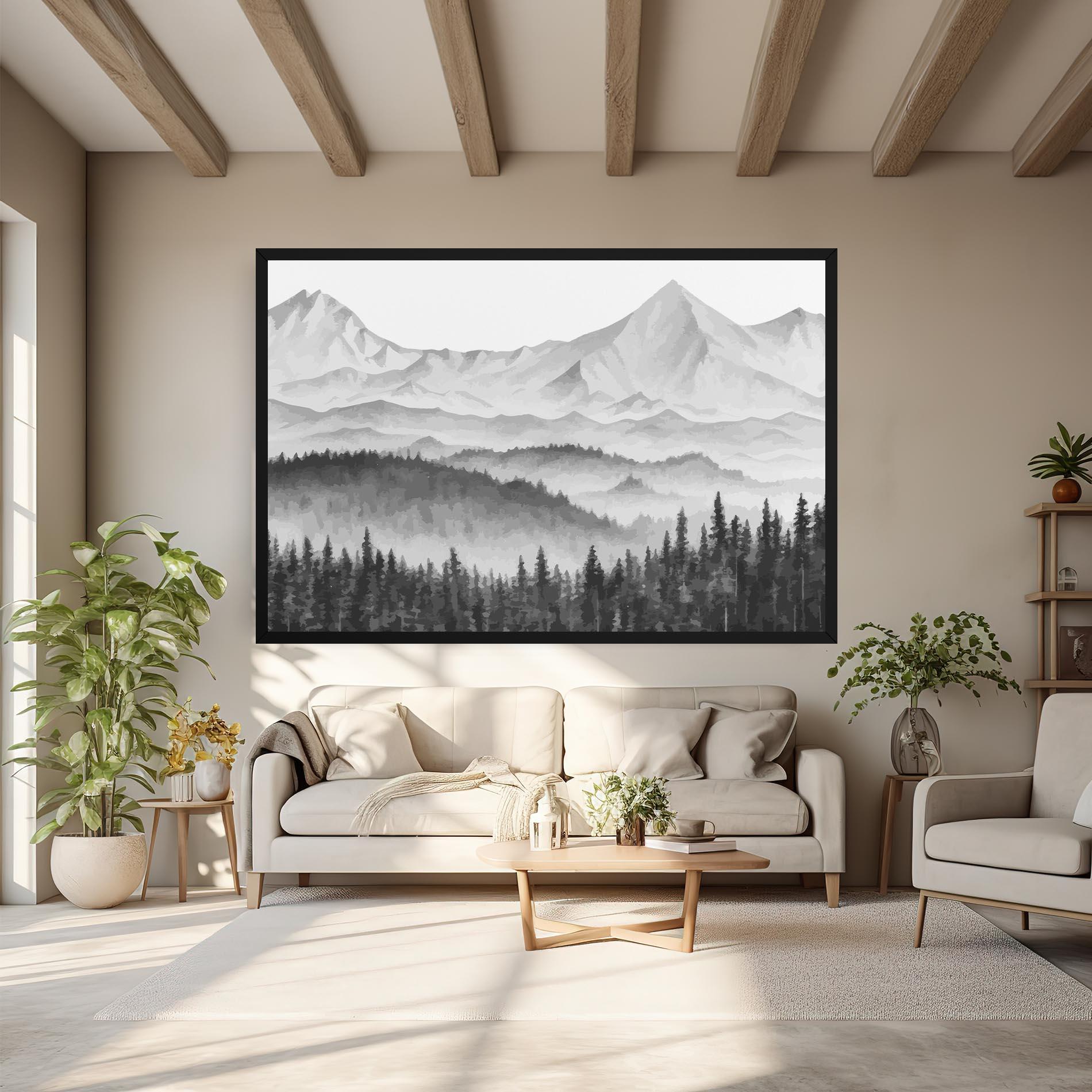 Tablou Canvas Grey Mountain Drawing mockup 6