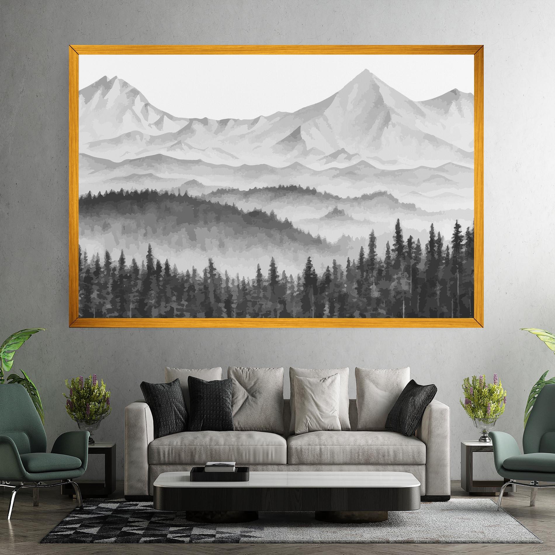 Tablou Canvas Grey Mountain Drawing mockup 7