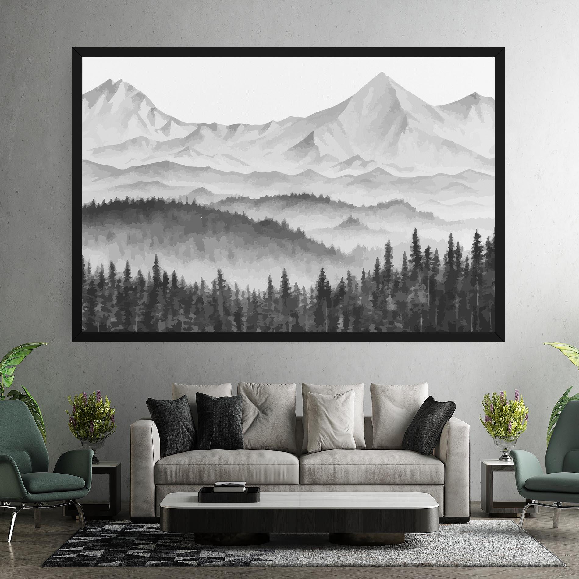 Tablou Canvas Grey Mountain Drawing mockup 7