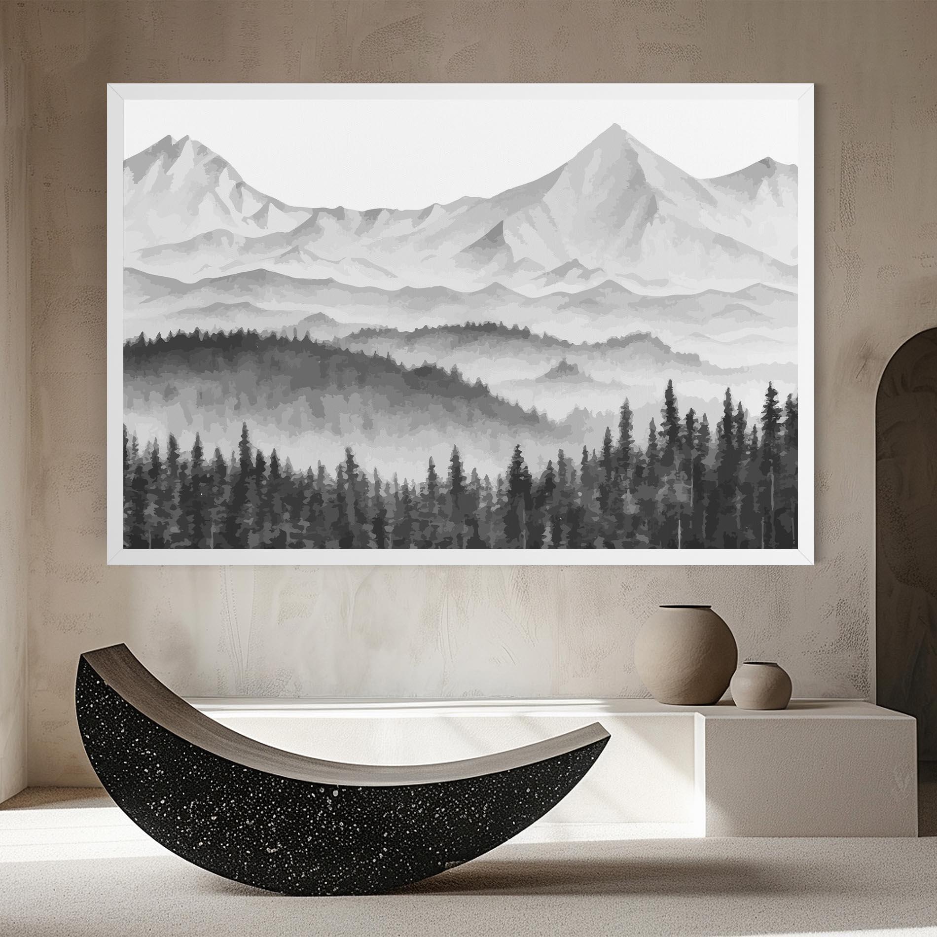 Tablou Canvas Grey Mountain Drawing mockup 8