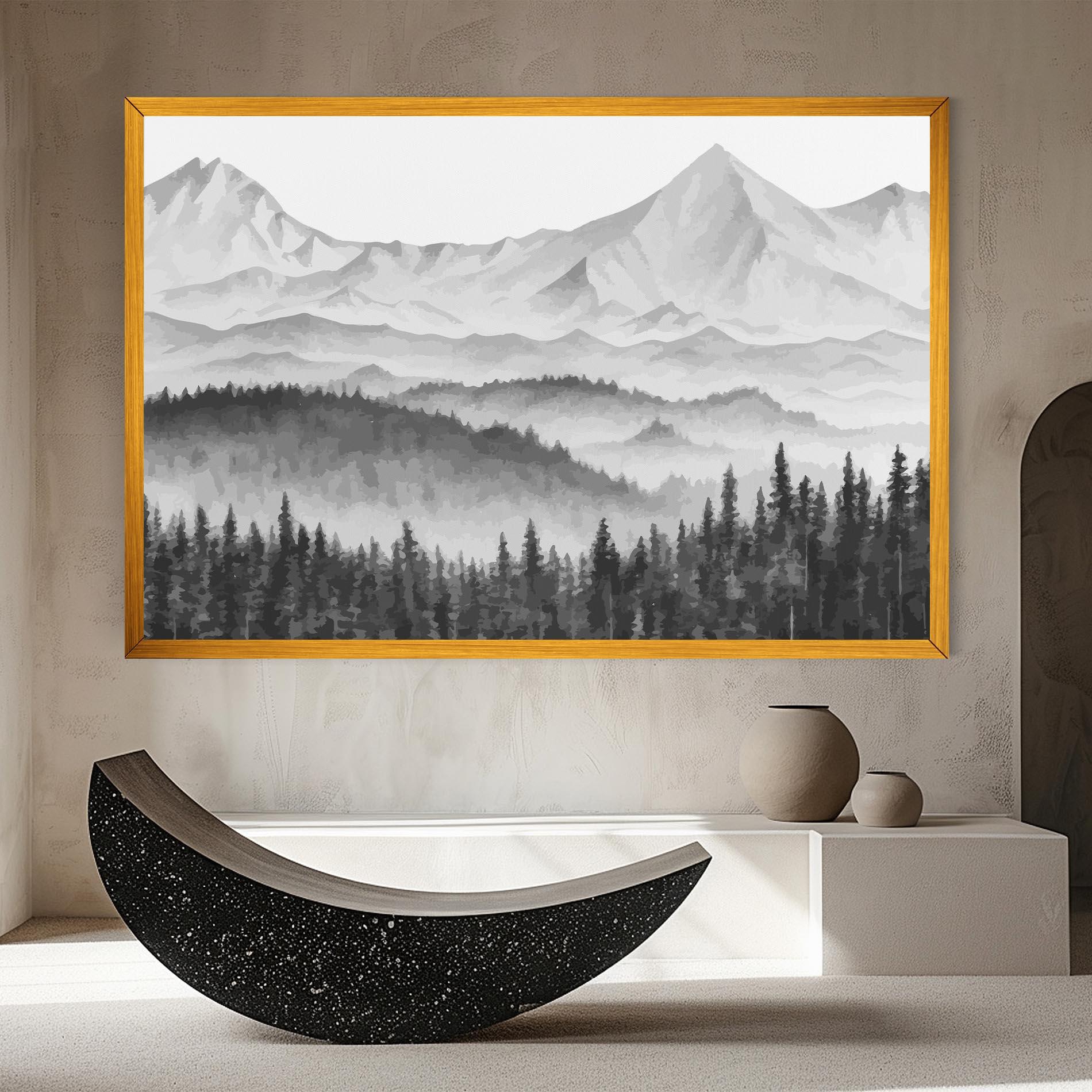 Tablou Canvas Grey Mountain Drawing mockup 8