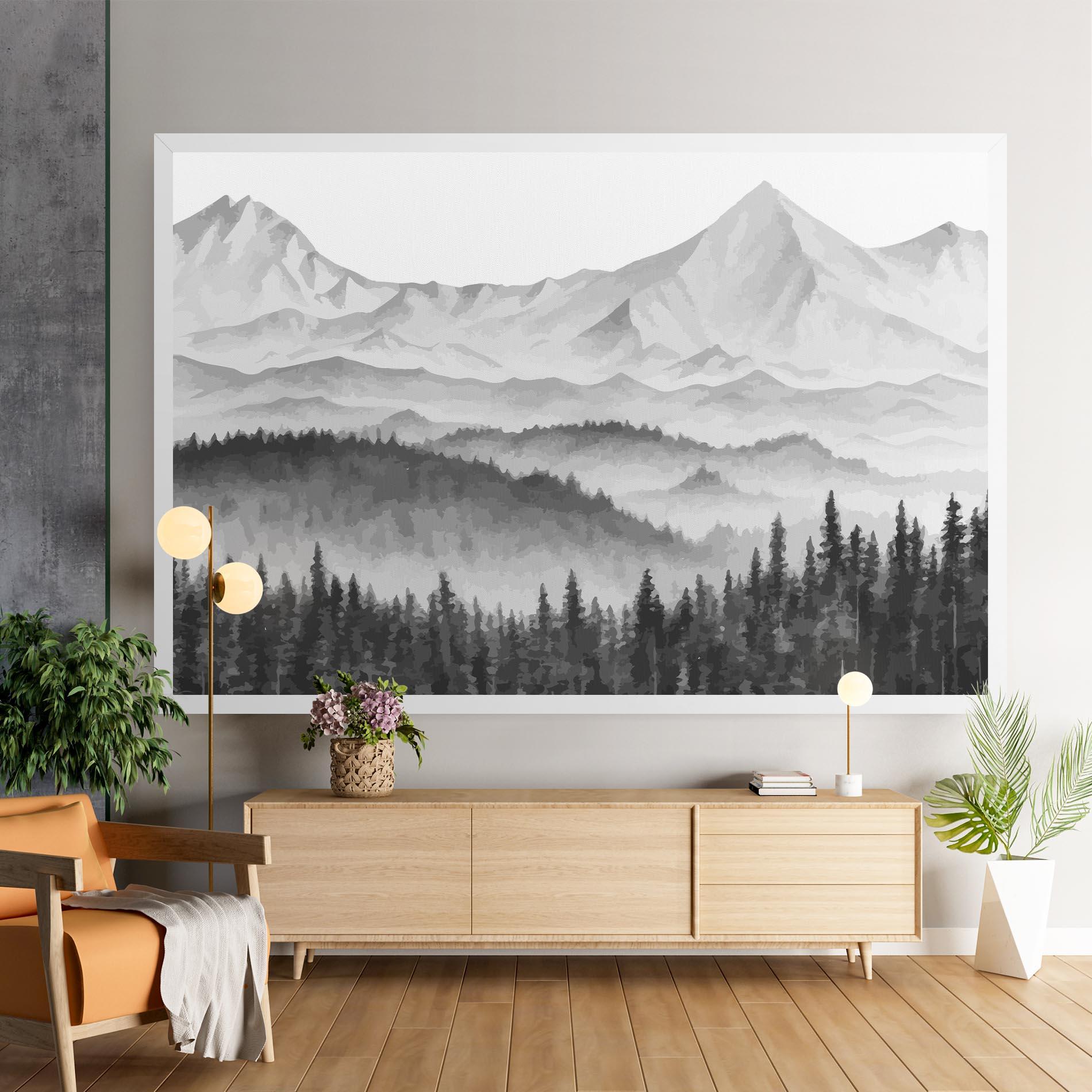 Tablou Canvas Grey Mountain Drawing mockup 9