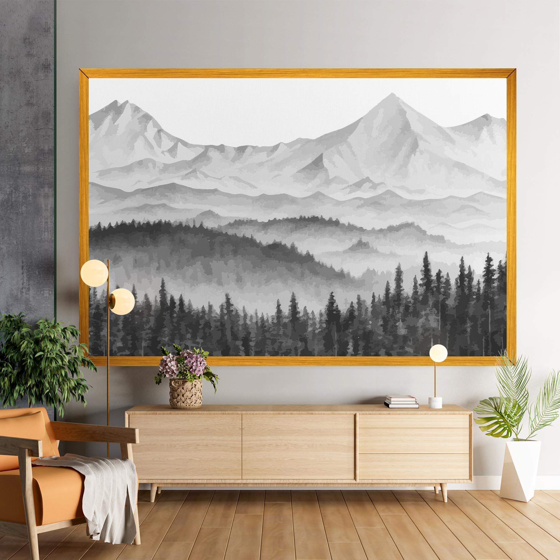 Tablou Canvas Grey Mountain Drawing mockup 9
