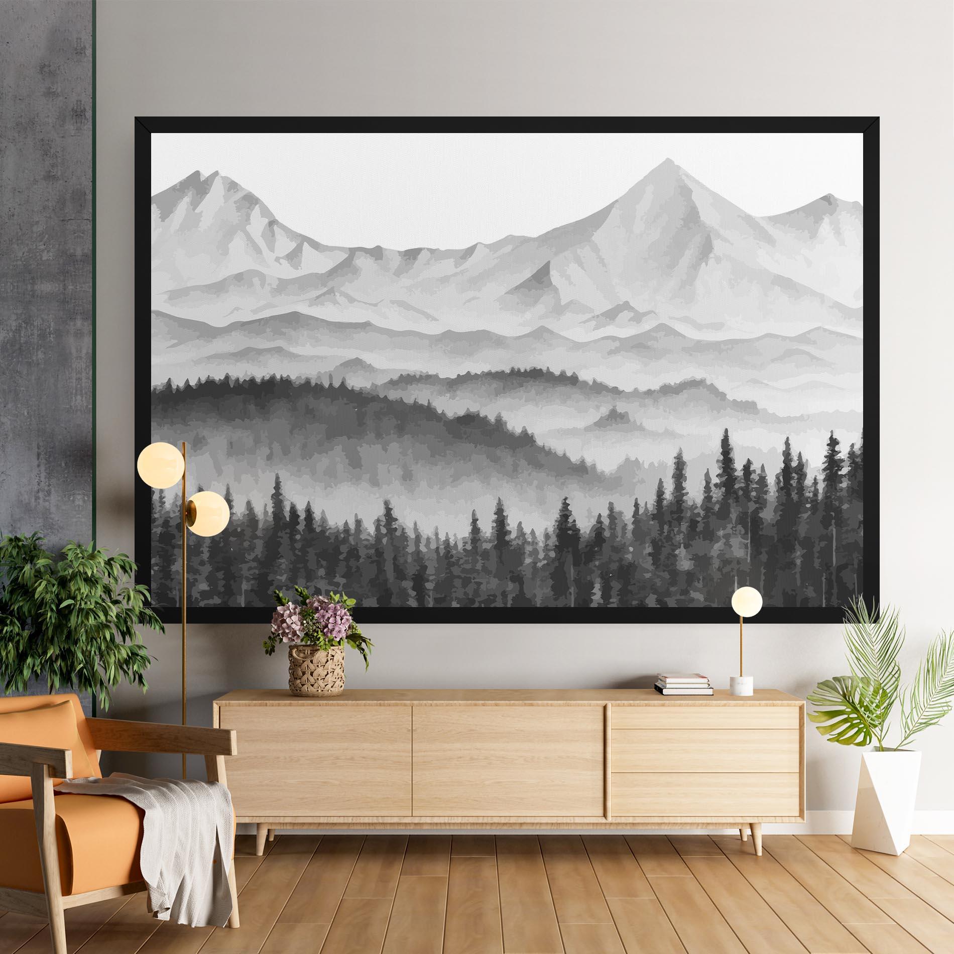 Tablou Canvas Grey Mountain Drawing mockup 9