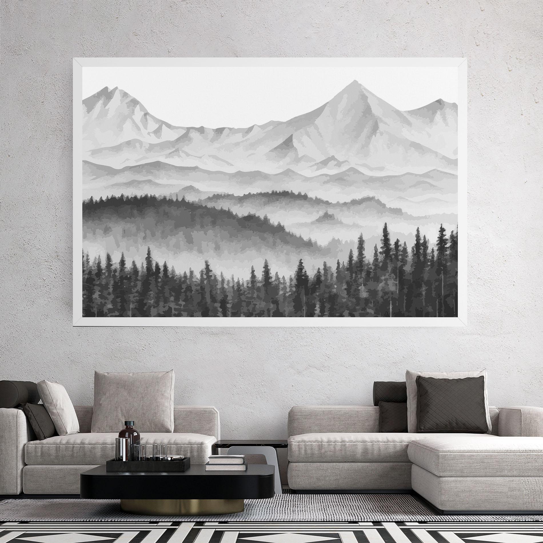 Tablou Canvas Grey Mountain Drawing mockup 2