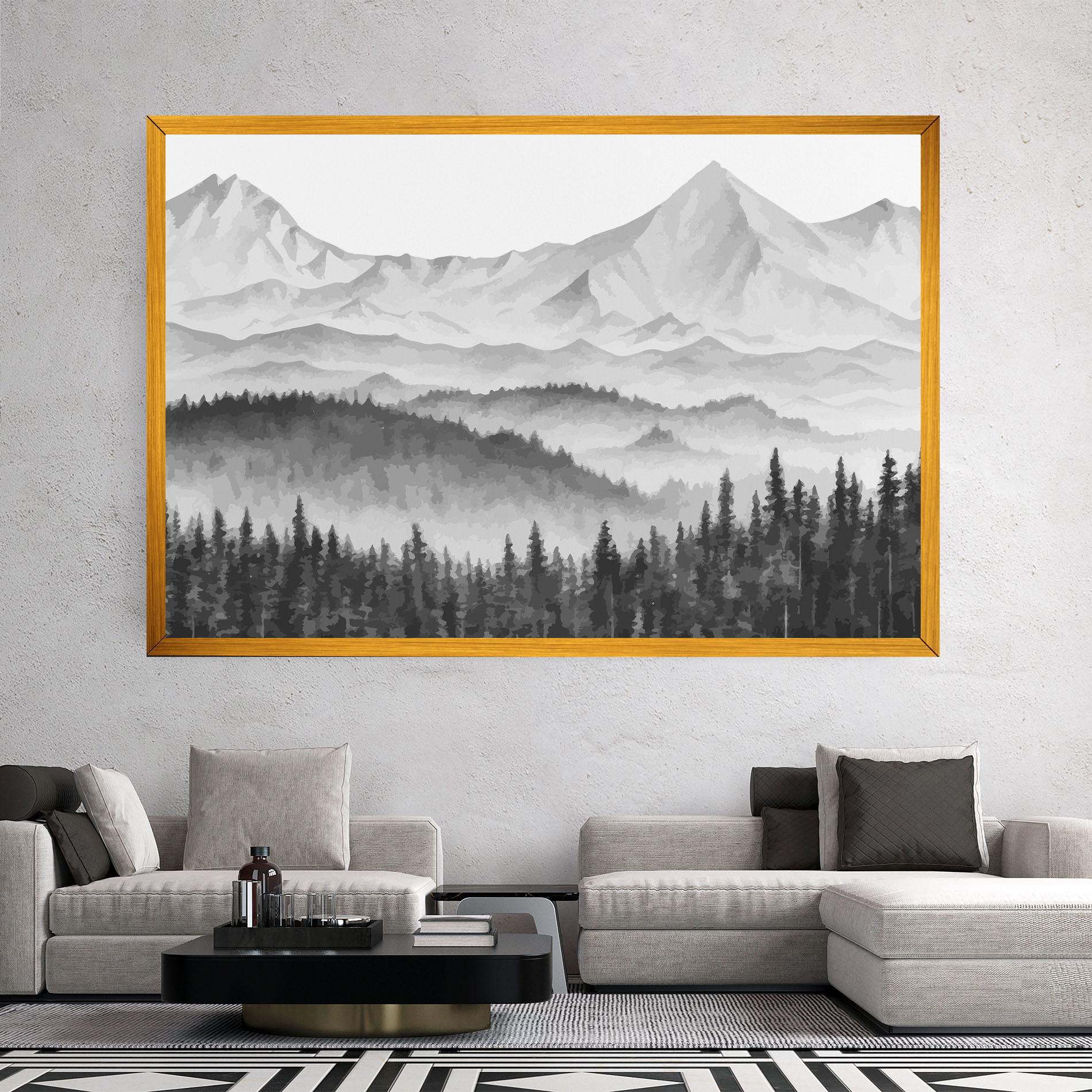 Tablou Canvas Grey Mountain Drawing mockup 2
