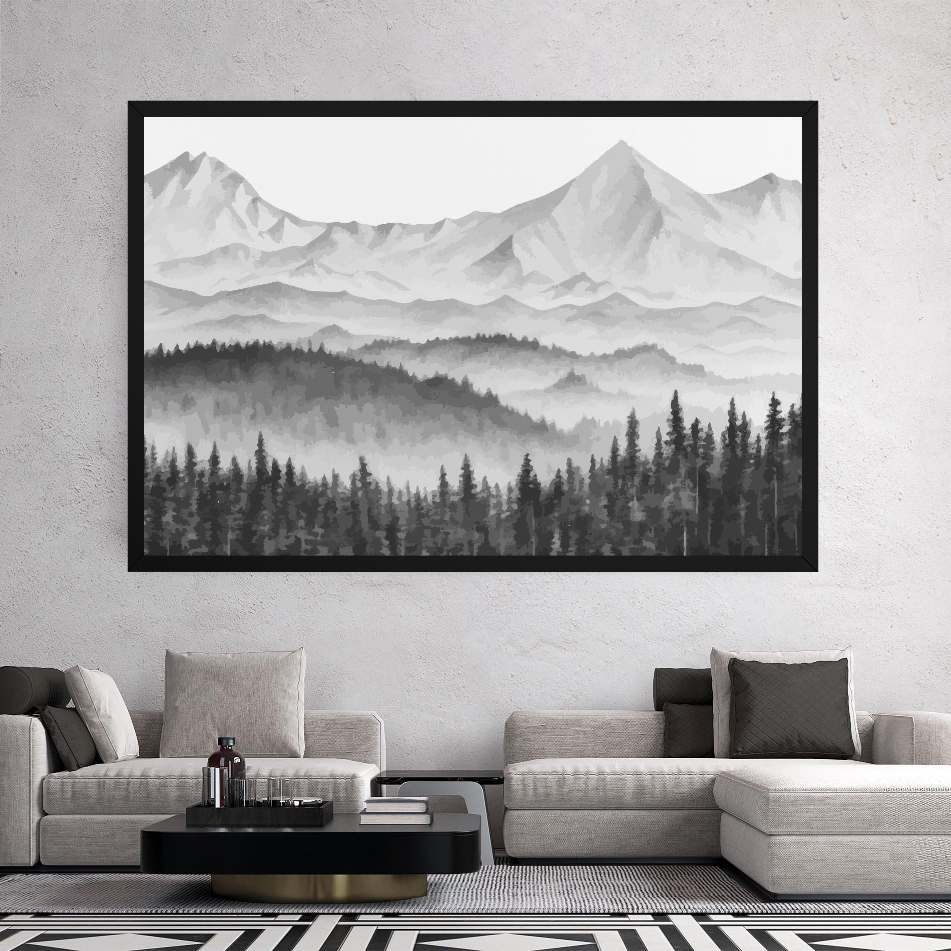Tablou Canvas Grey Mountain Drawing mockup 2