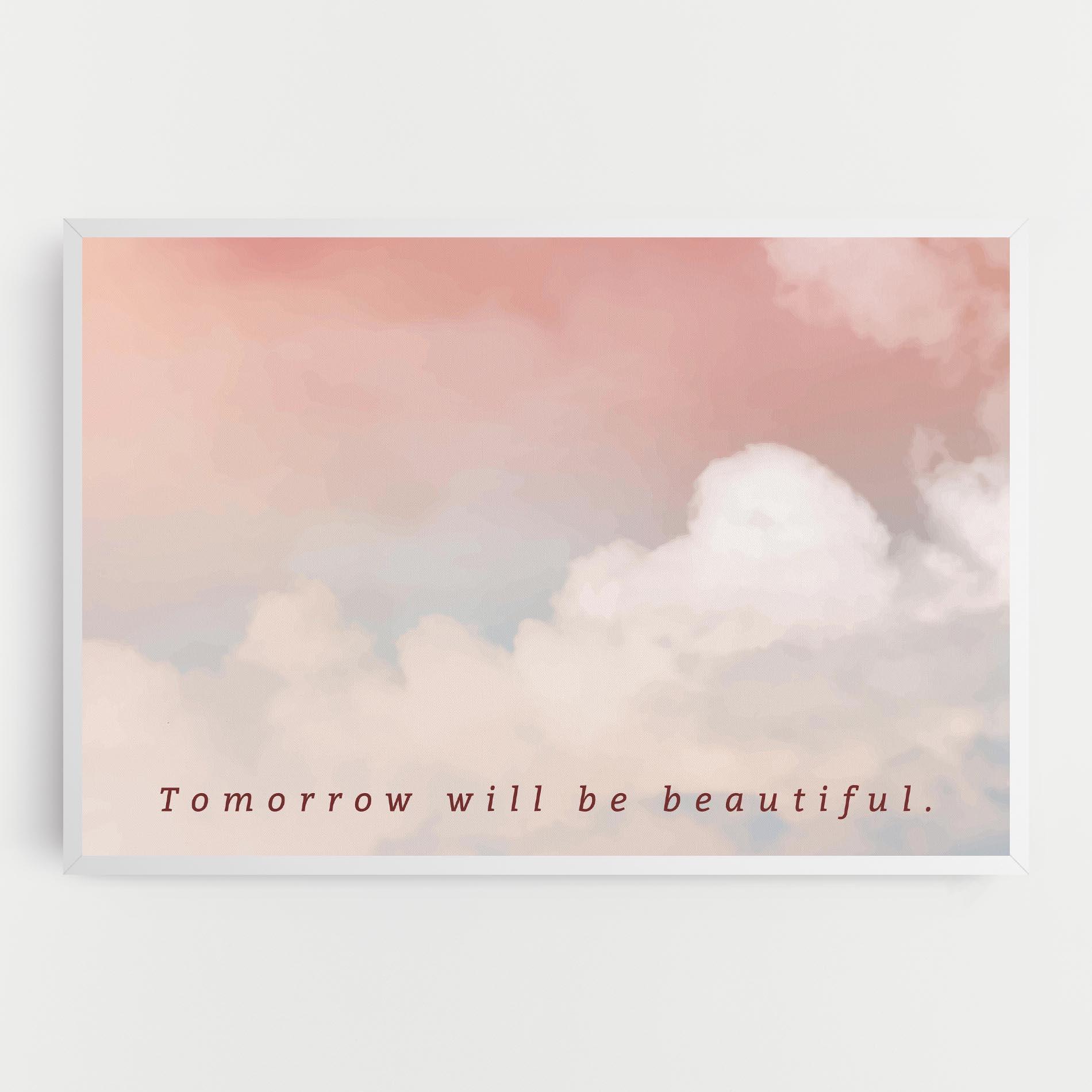 Tablou Canvas Clouds Text Pink Blue mockup 0