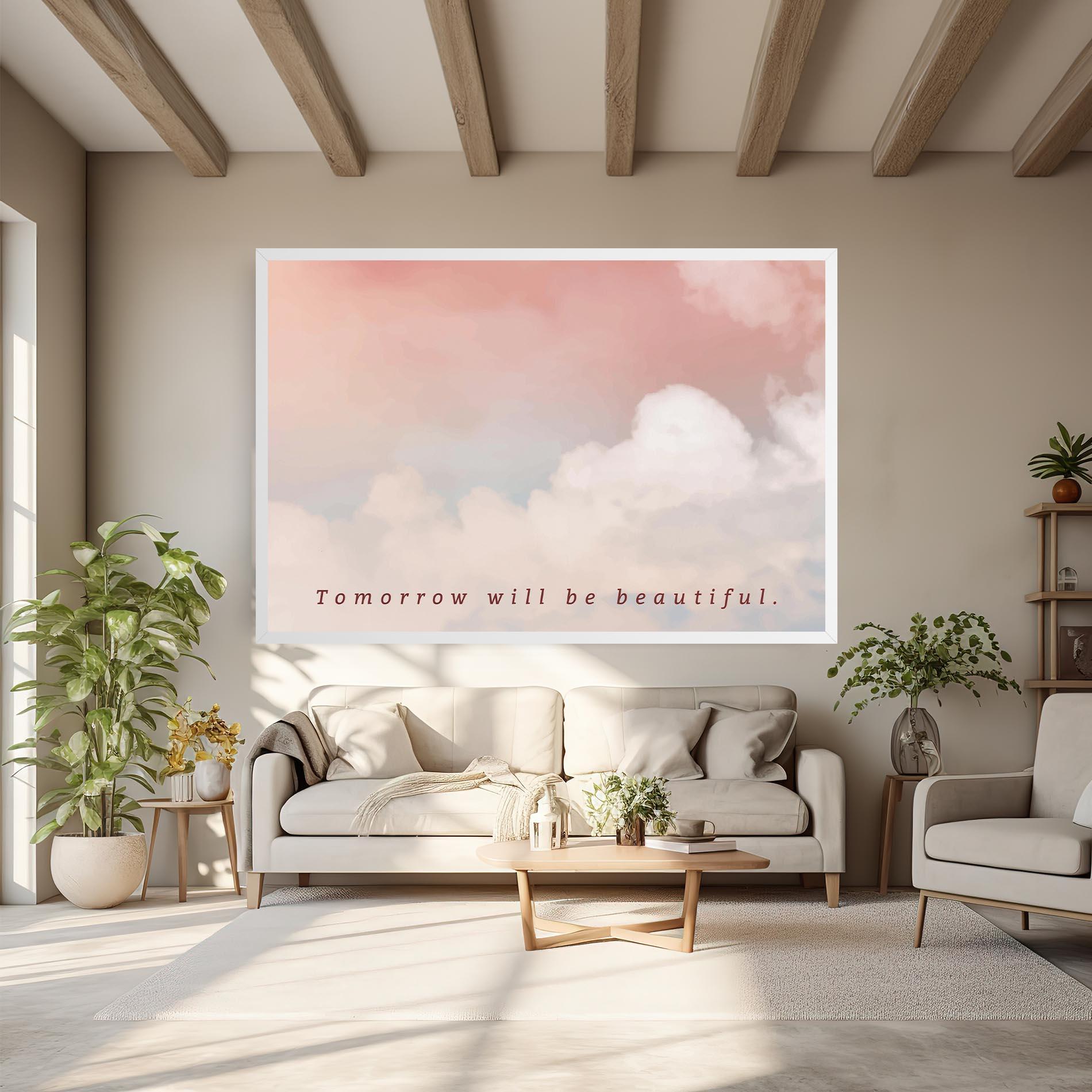 Tablou Canvas Clouds Text Pink Blue mockup 6