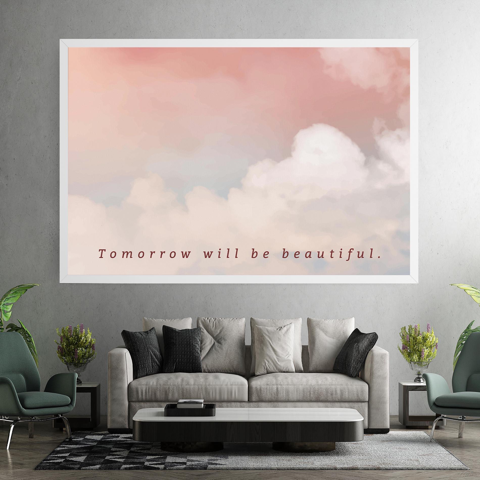 Tablou Canvas Clouds Text Pink Blue mockup 7