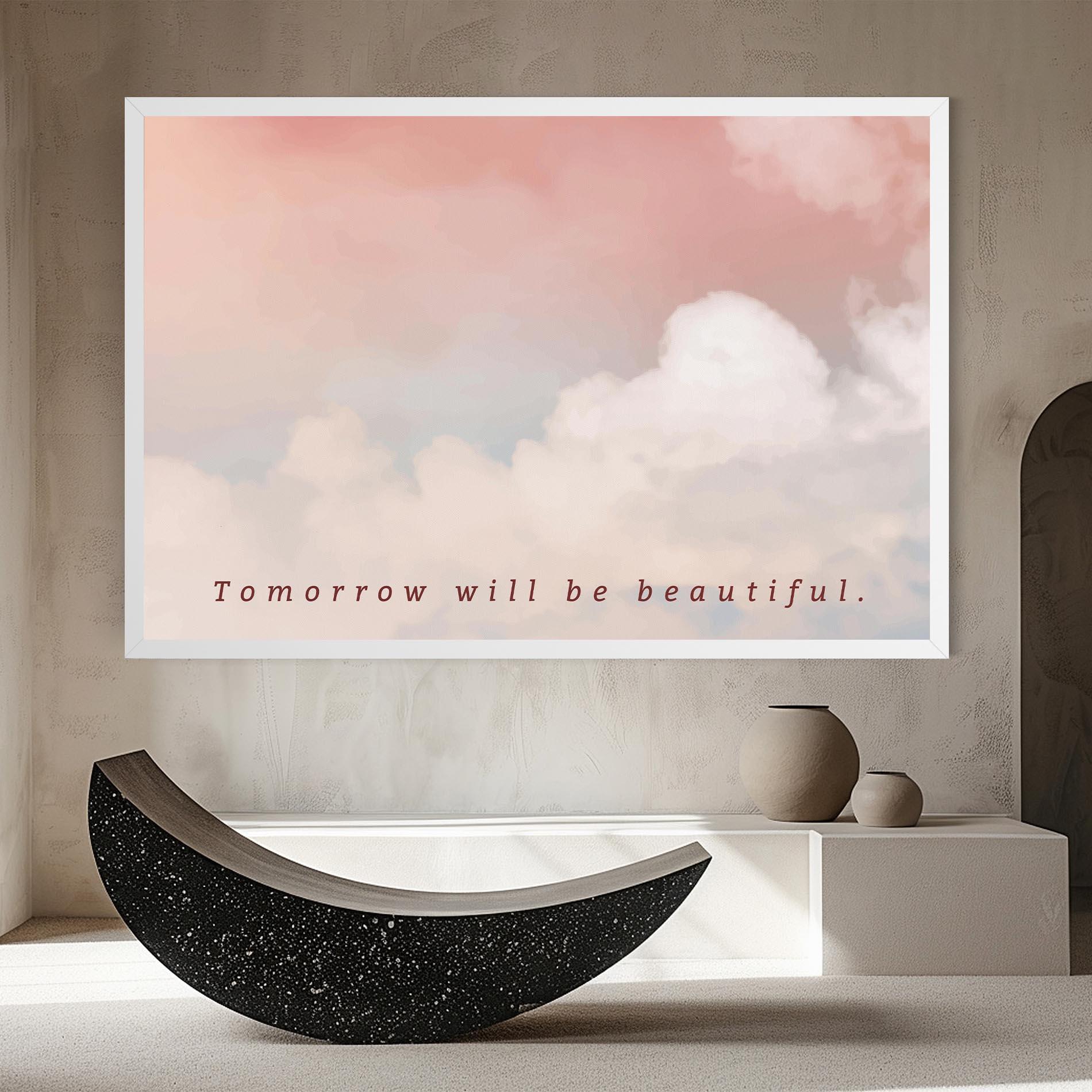 Tablou Canvas Clouds Text Pink Blue mockup 8