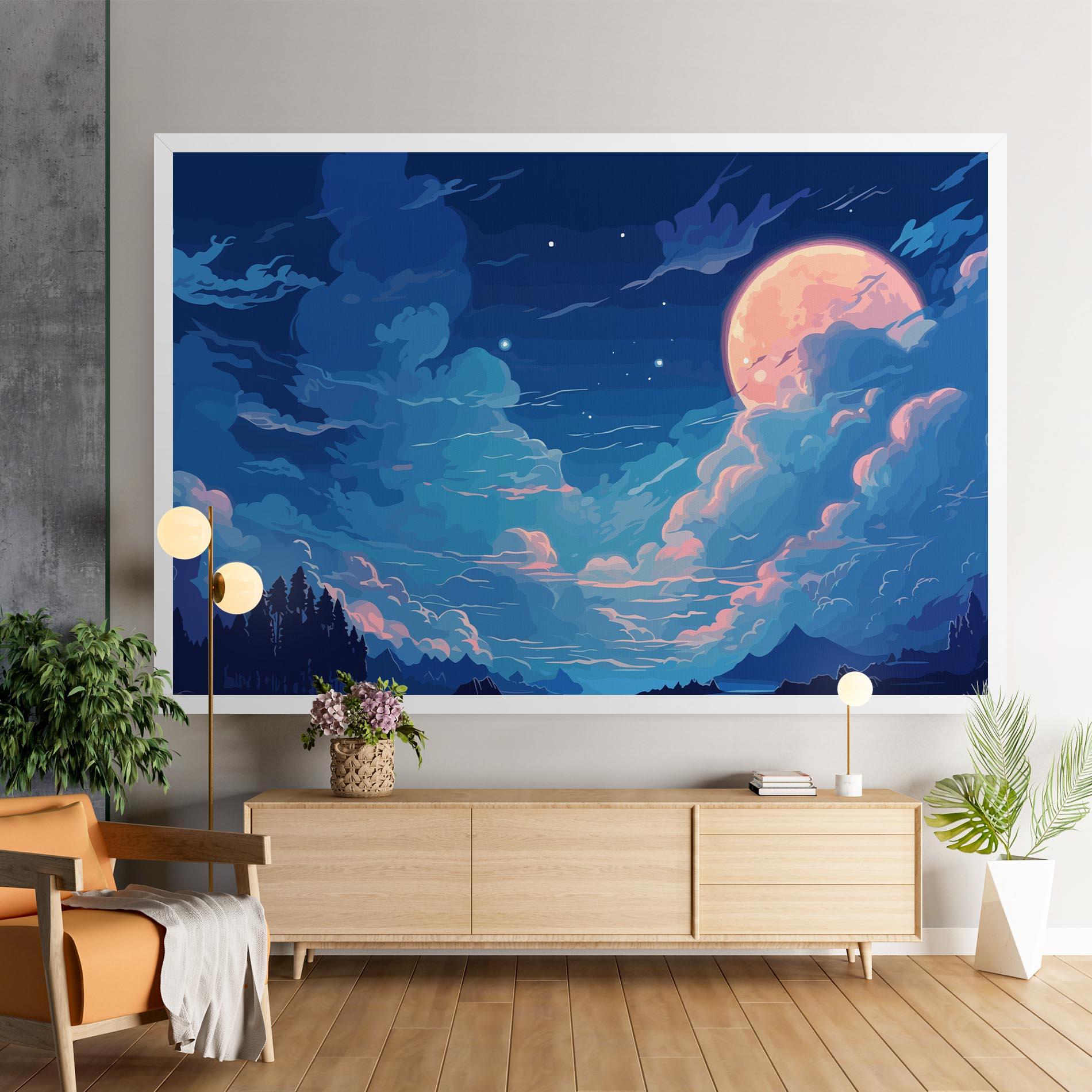 Tablou Canvas Blue Cloud Moon mockup 9