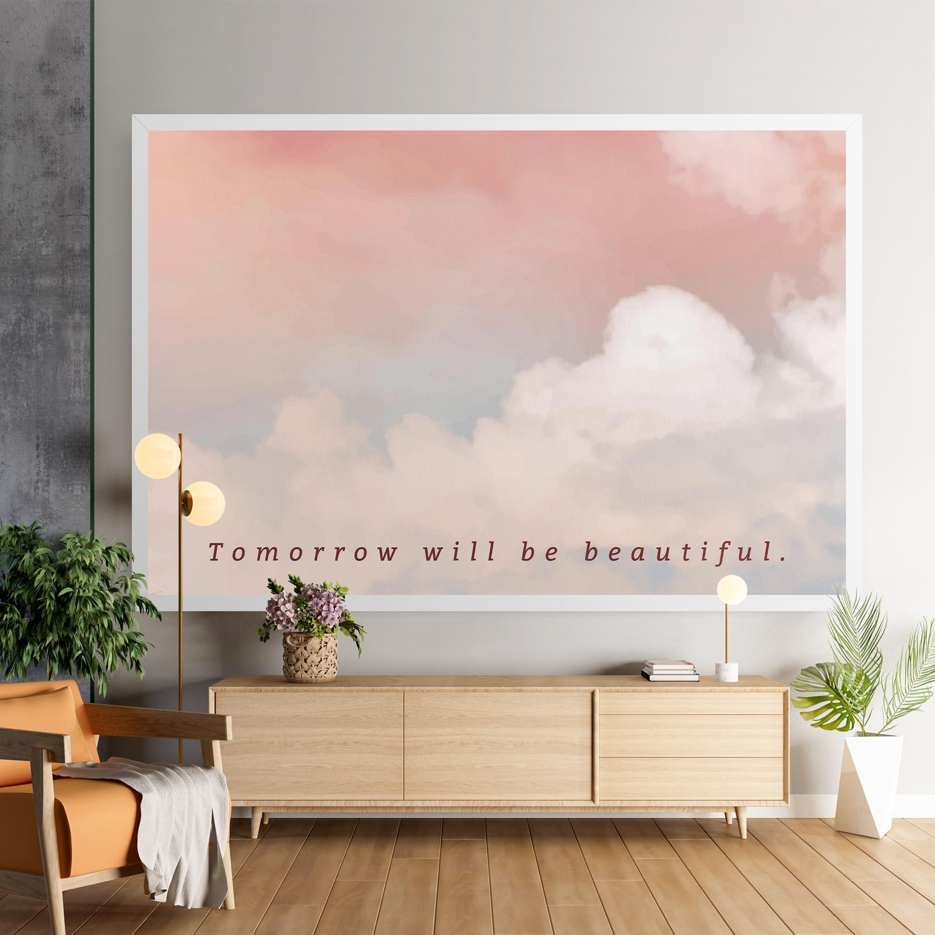 Tablou Canvas Clouds Text Pink Blue mockup 9