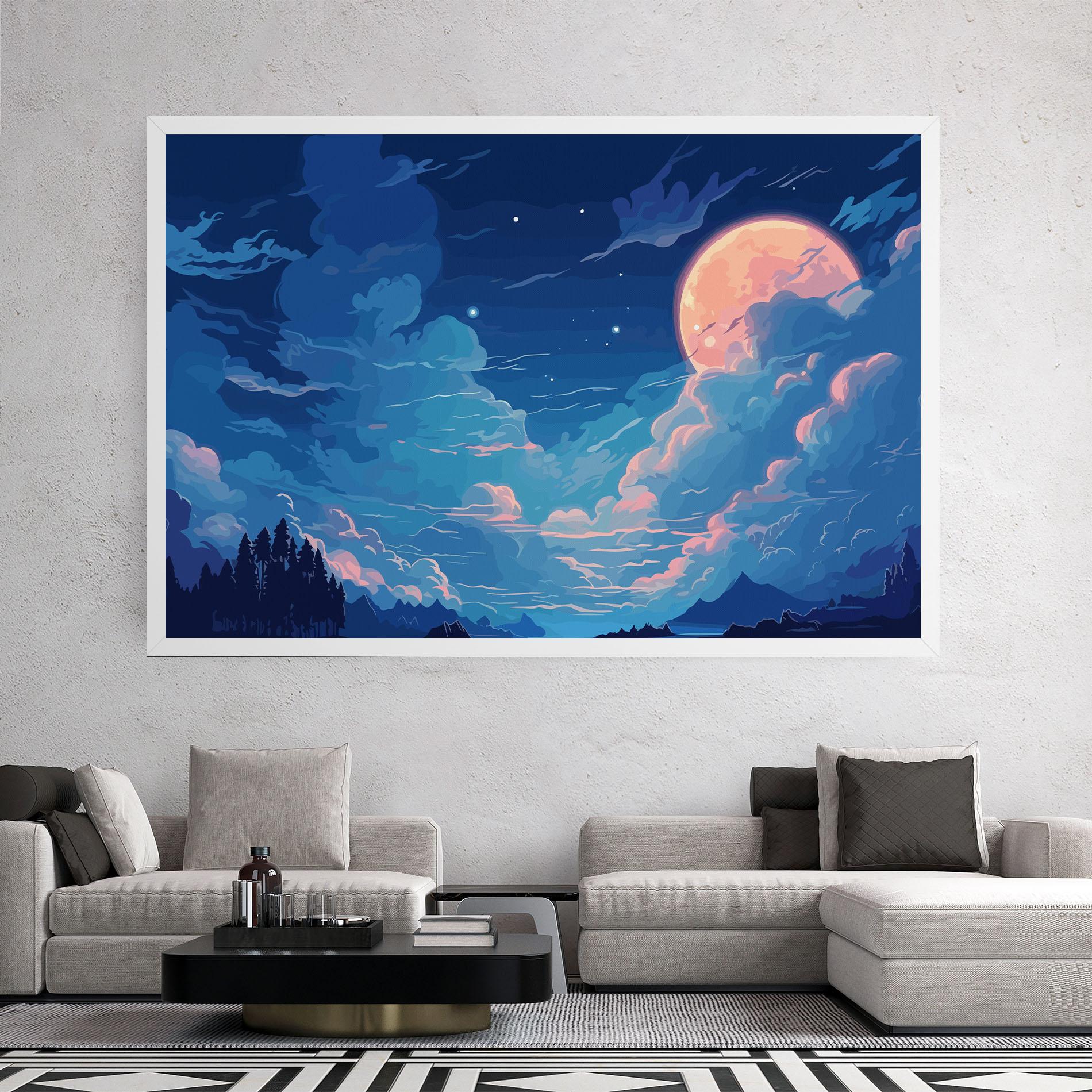 Tablou Canvas Blue Cloud Moon mockup 2
