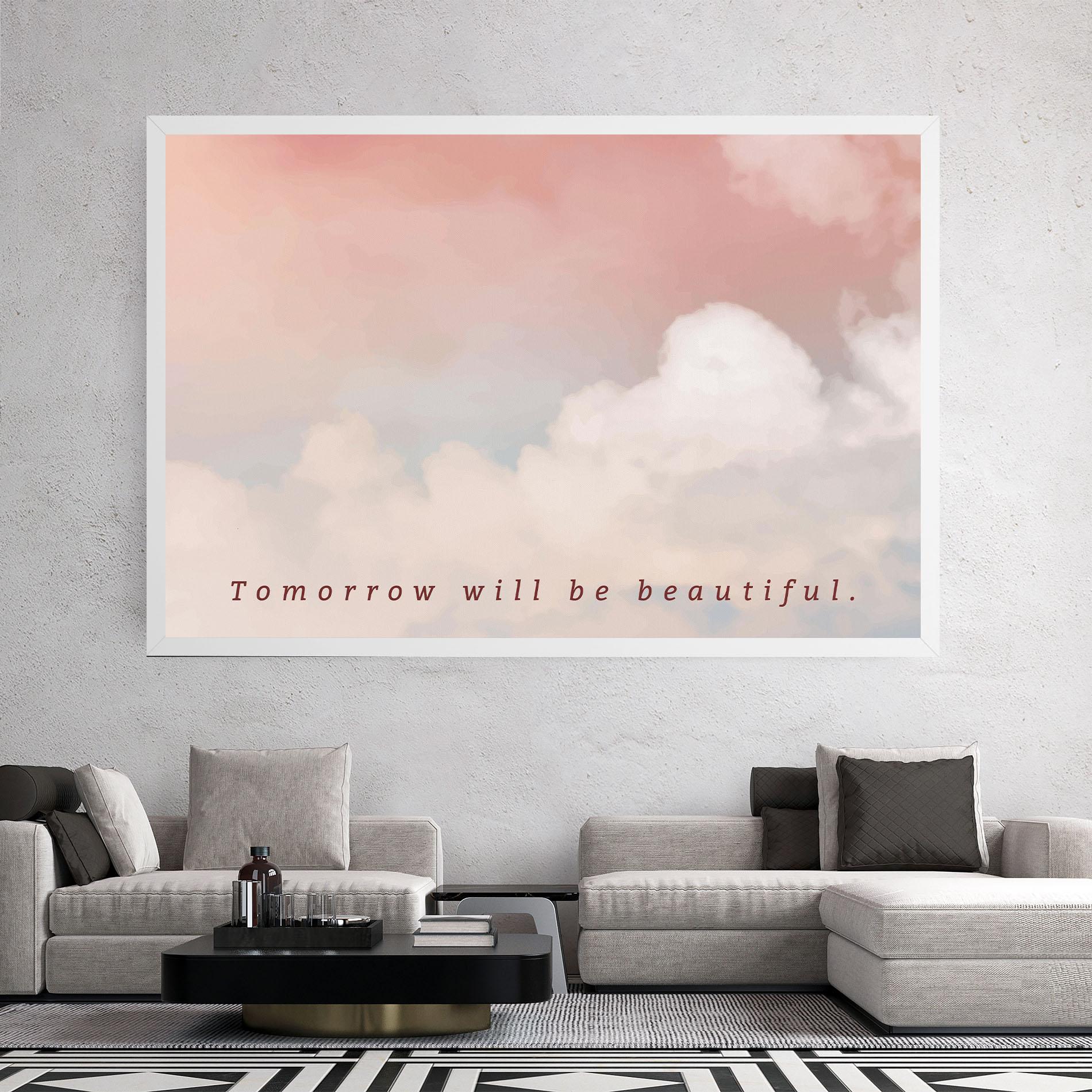 Tablou Canvas Clouds Text Pink Blue mockup 2