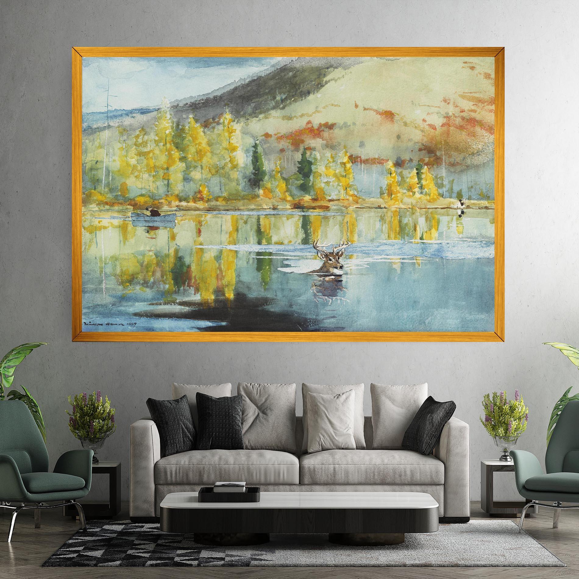 Tablou Canvas Trees Painting Lake mockup 7