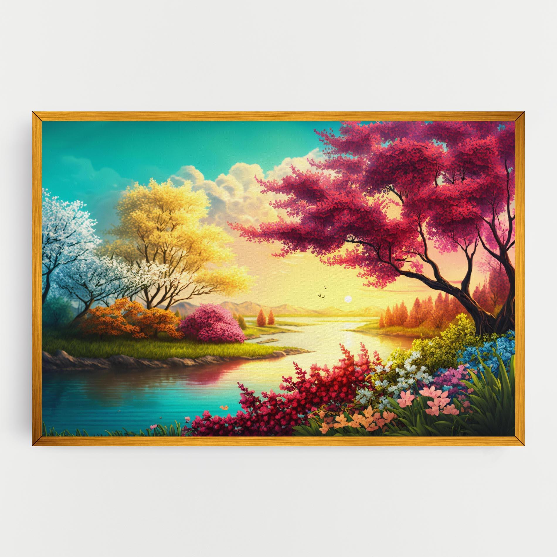 Tablou Canvas Pink Yellow Trees mockup 0