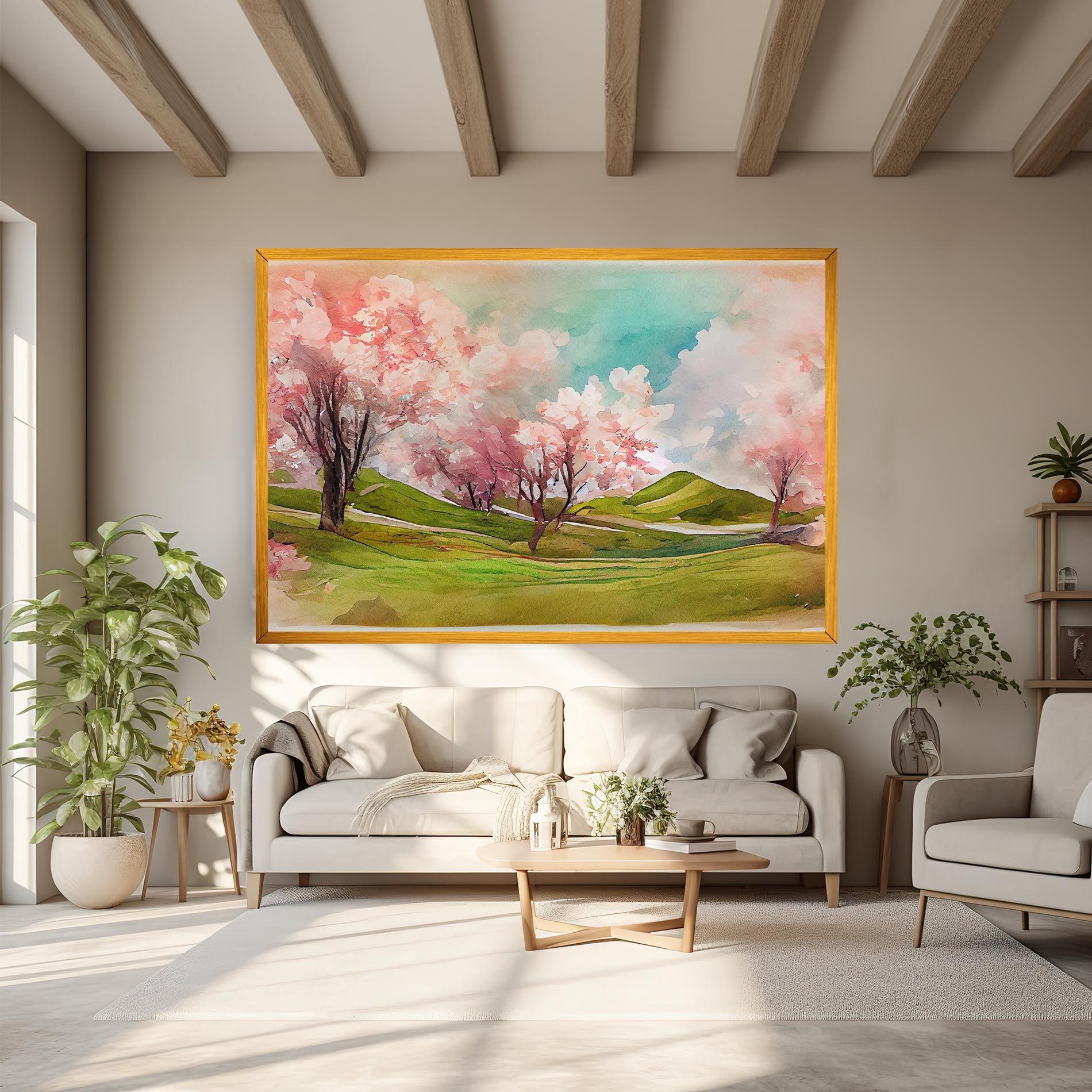 Tablou Canvas Spring Trees Painting mockup 6