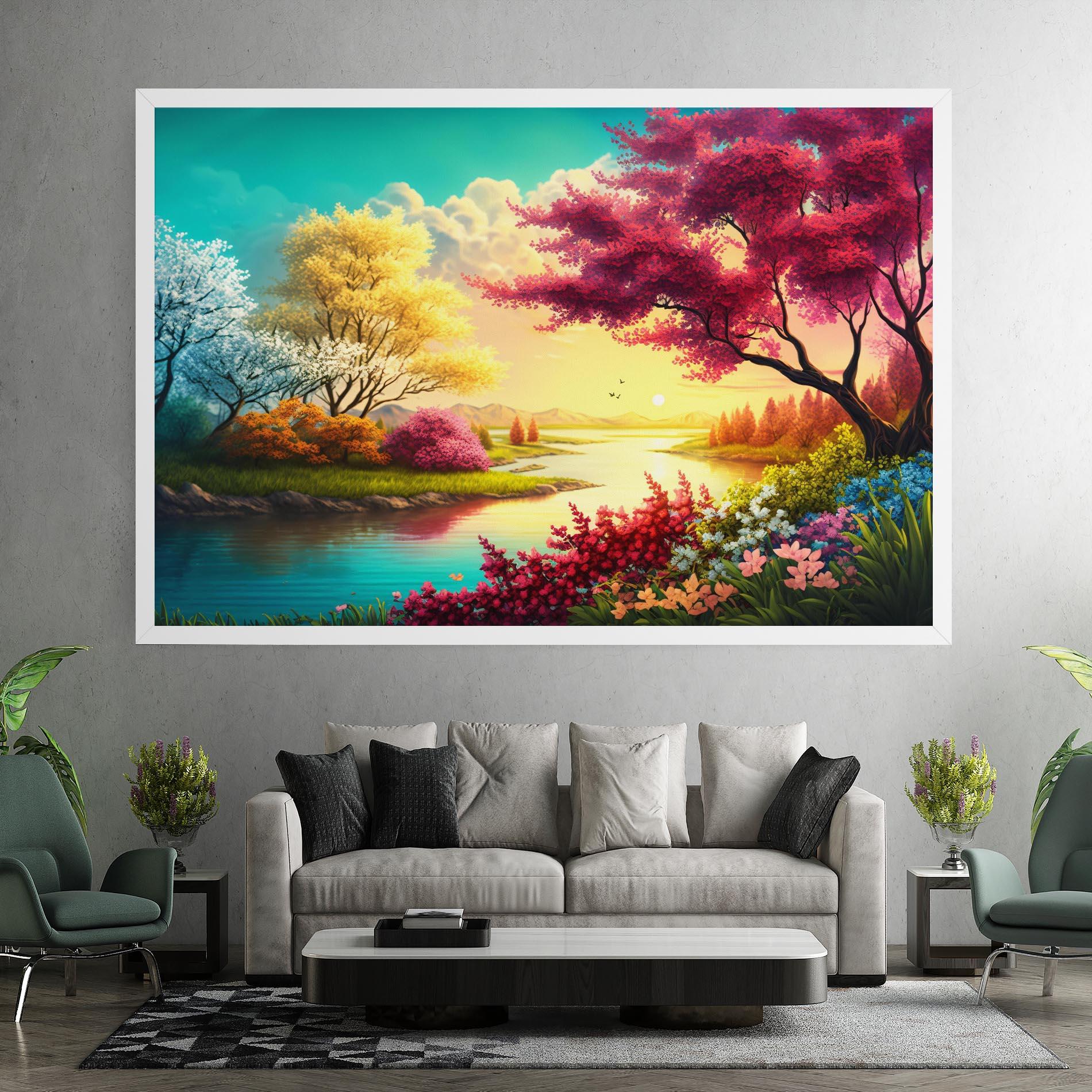 Tablou Canvas Pink Yellow Trees mockup 7