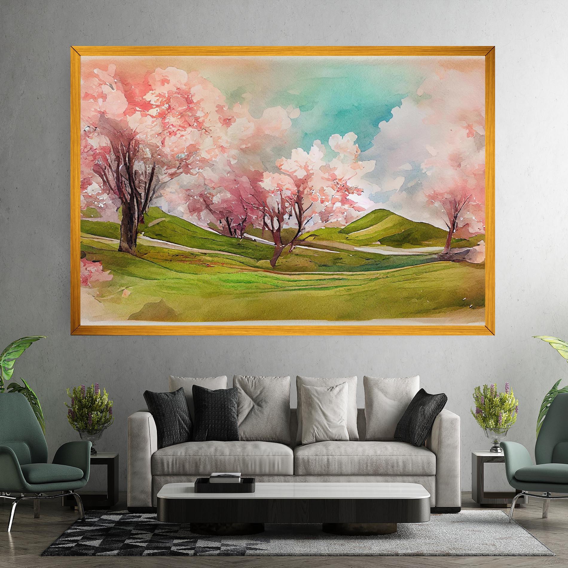 Tablou Canvas Spring Trees Painting mockup 7
