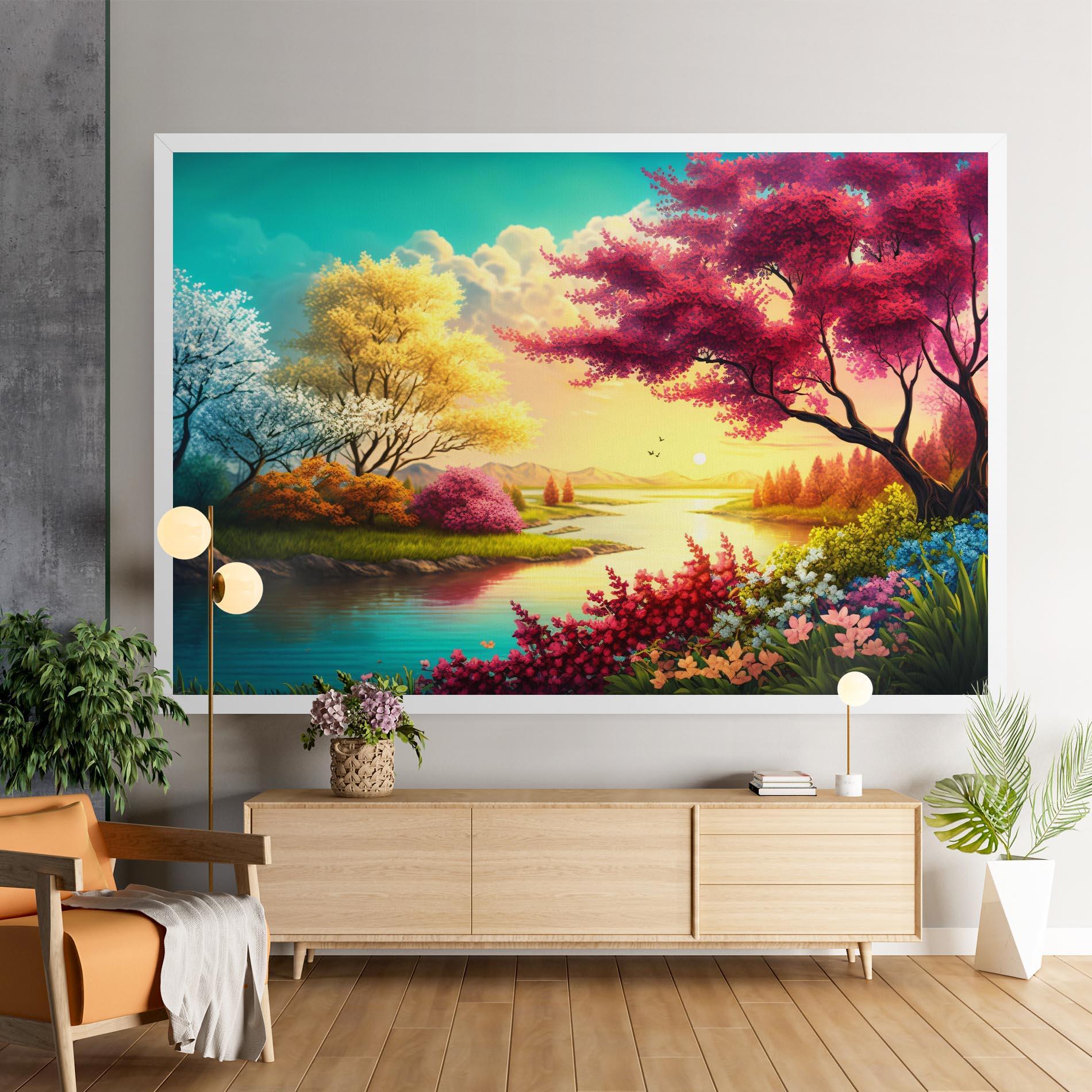 Tablou Canvas Pink Yellow Trees mockup 9