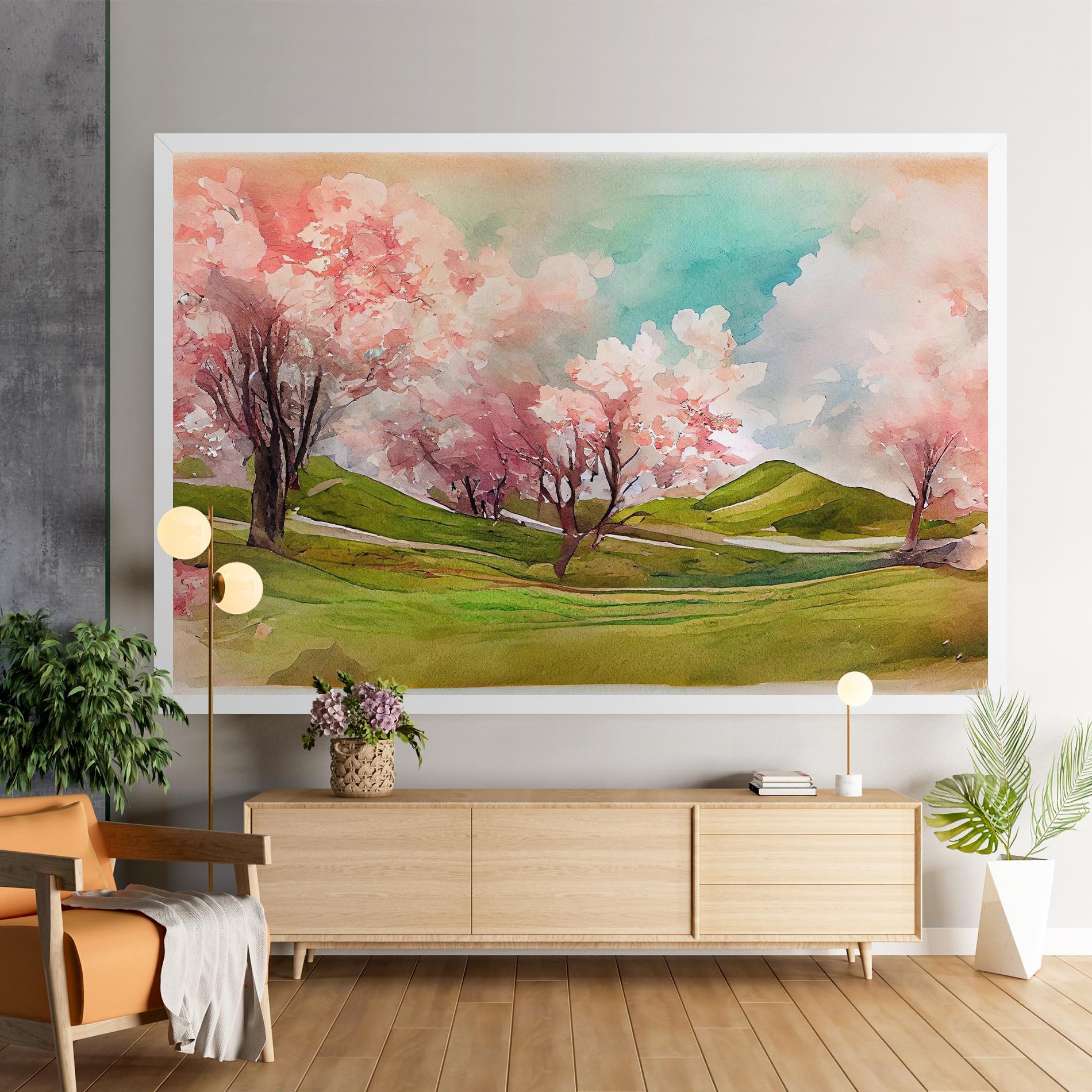 Tablou Canvas Spring Trees Painting mockup 9