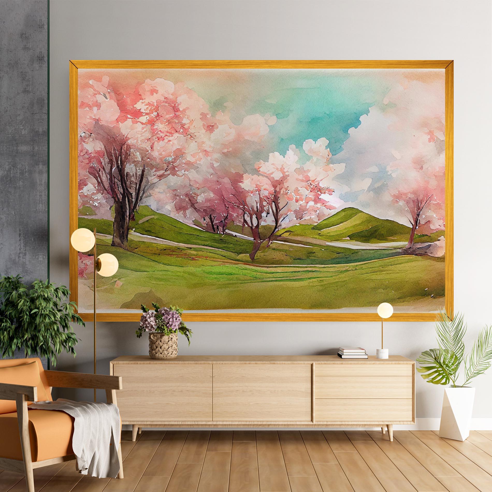 Tablou Canvas Spring Trees Painting mockup 9