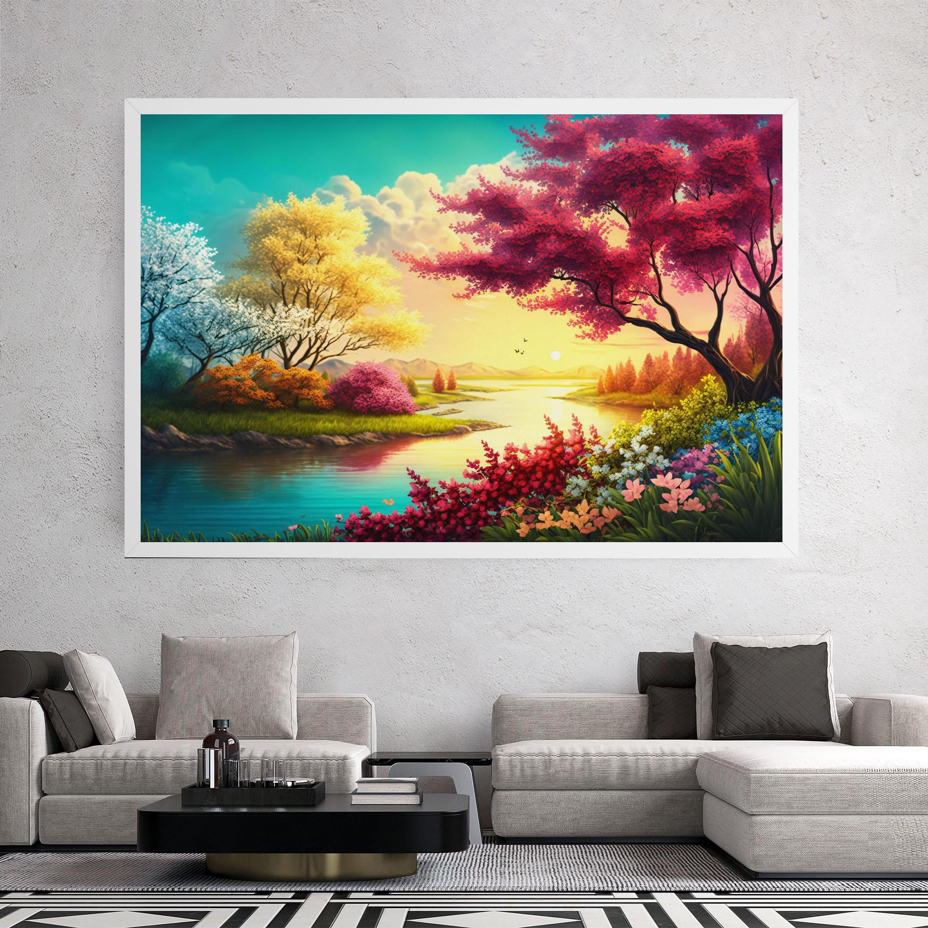 Tablou Canvas Pink Yellow Trees mockup 2