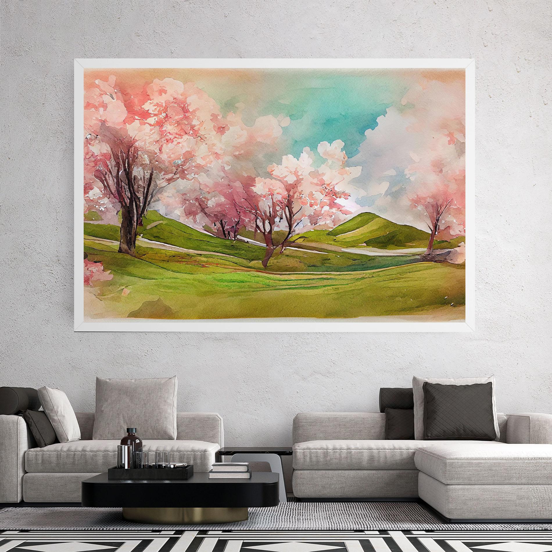 Tablou Canvas Spring Trees Painting mockup 2