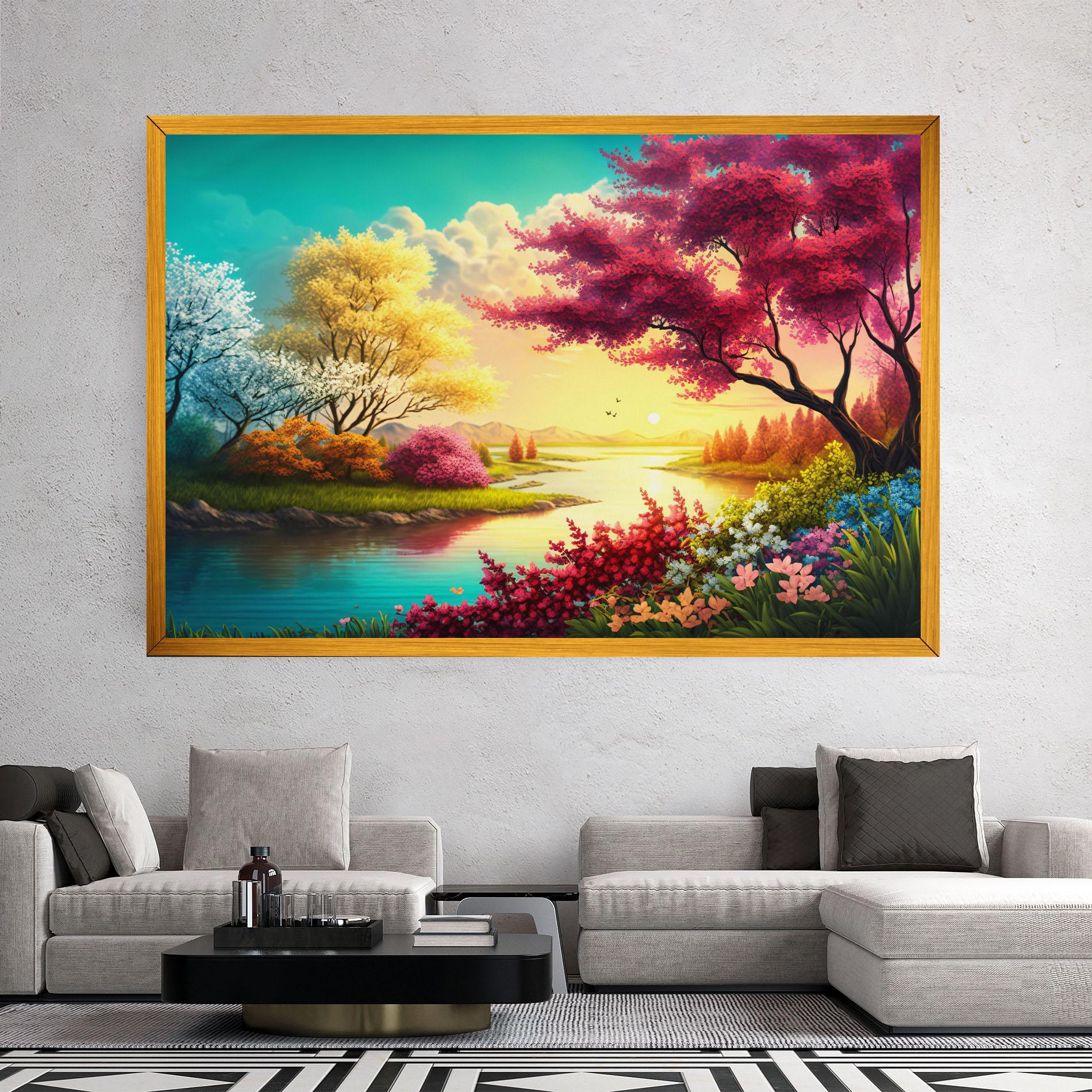 Tablou Canvas Pink Yellow Trees mockup 2