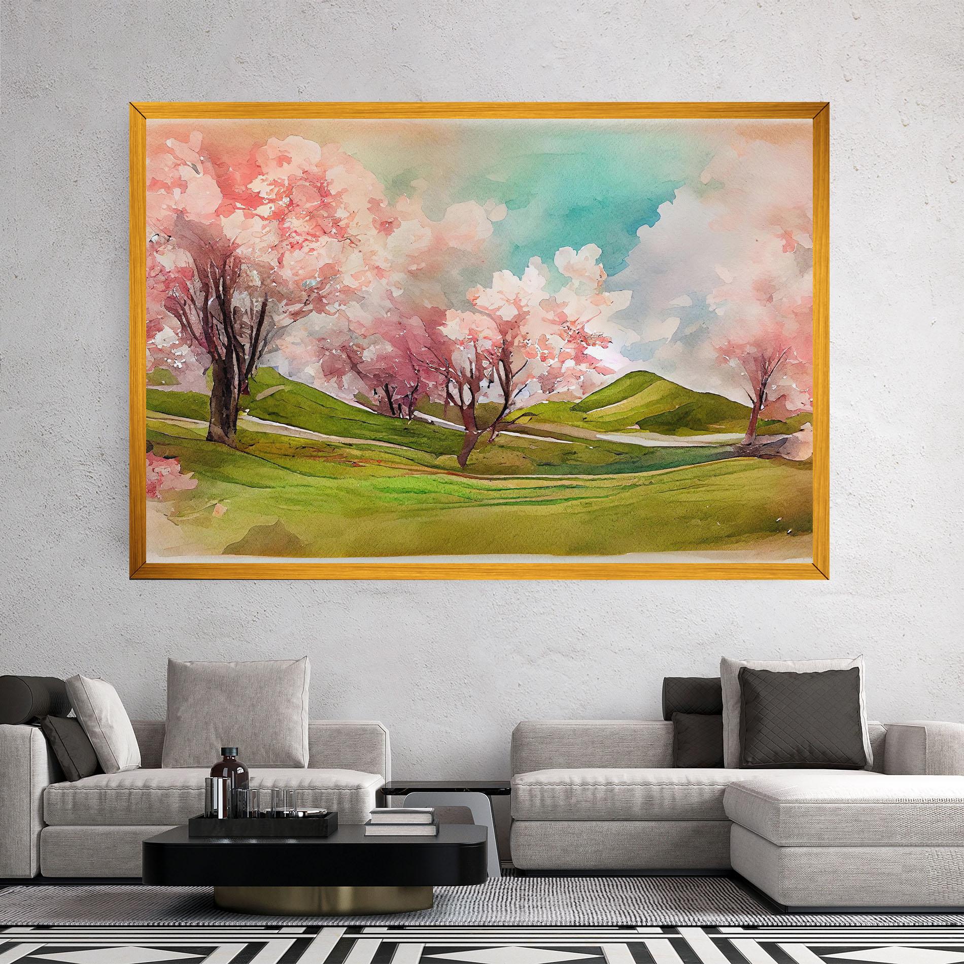 Tablou Canvas Spring Trees Painting mockup 2
