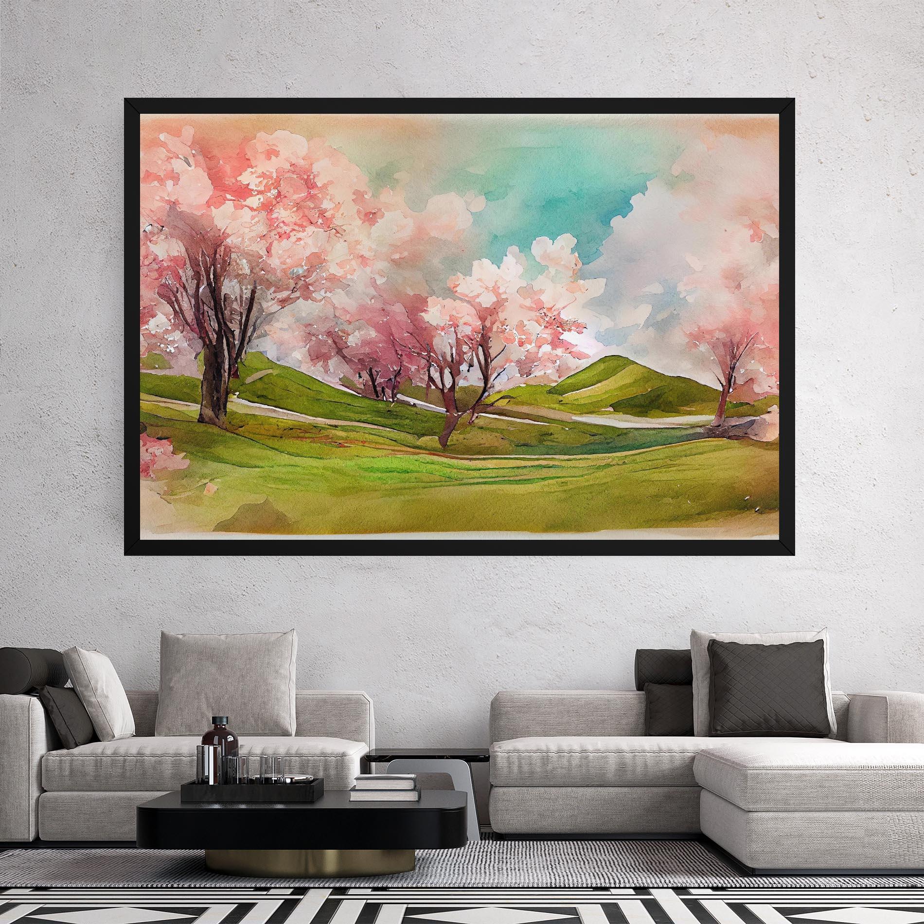 Tablou Canvas Spring Trees Painting mockup 2