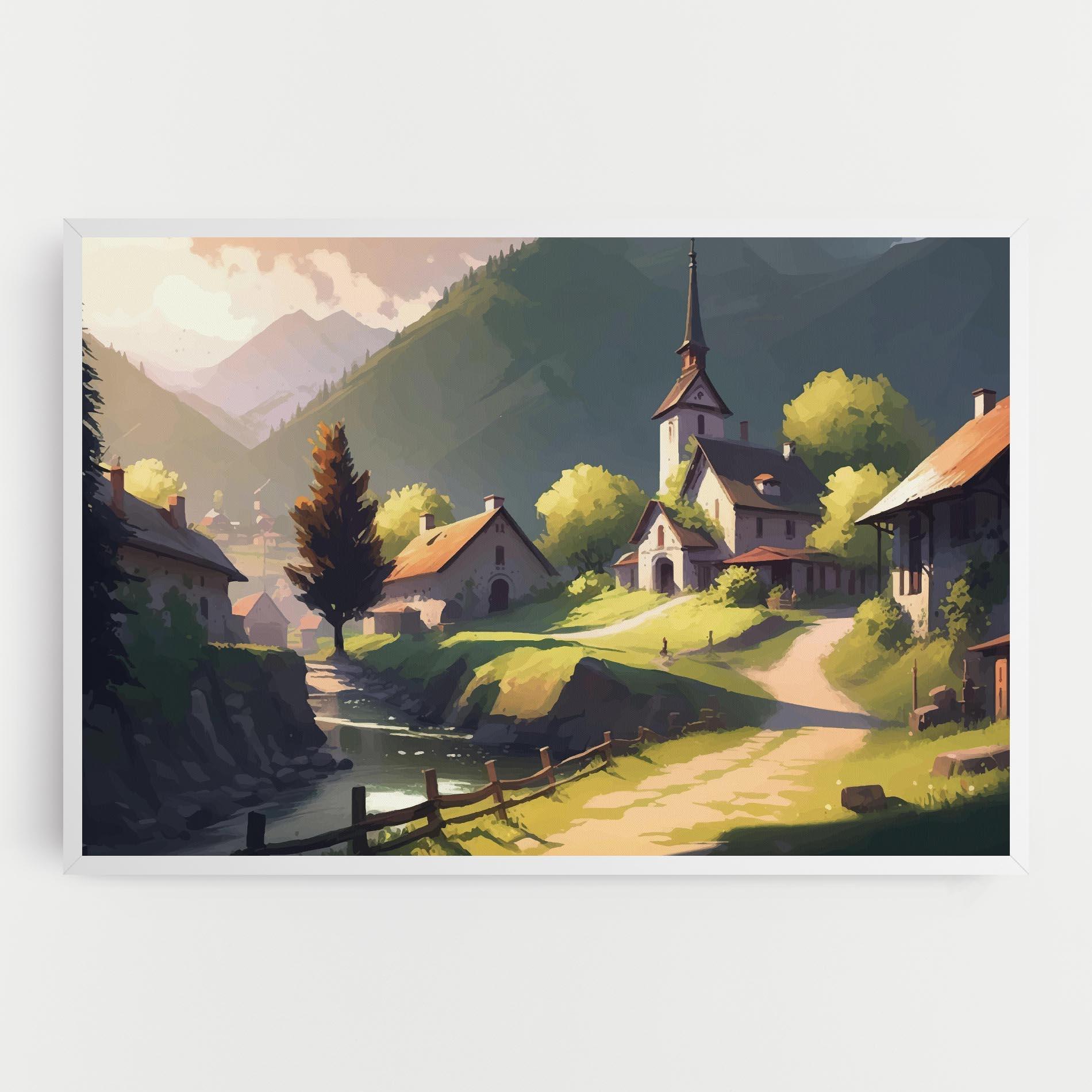 Tablou Canvas Village Church Art mockup 0