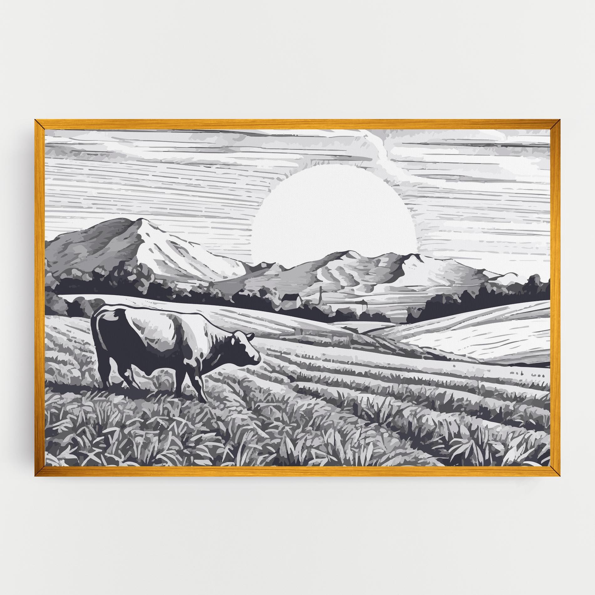 Tablou Canvas Cow Grey Ink mockup 0