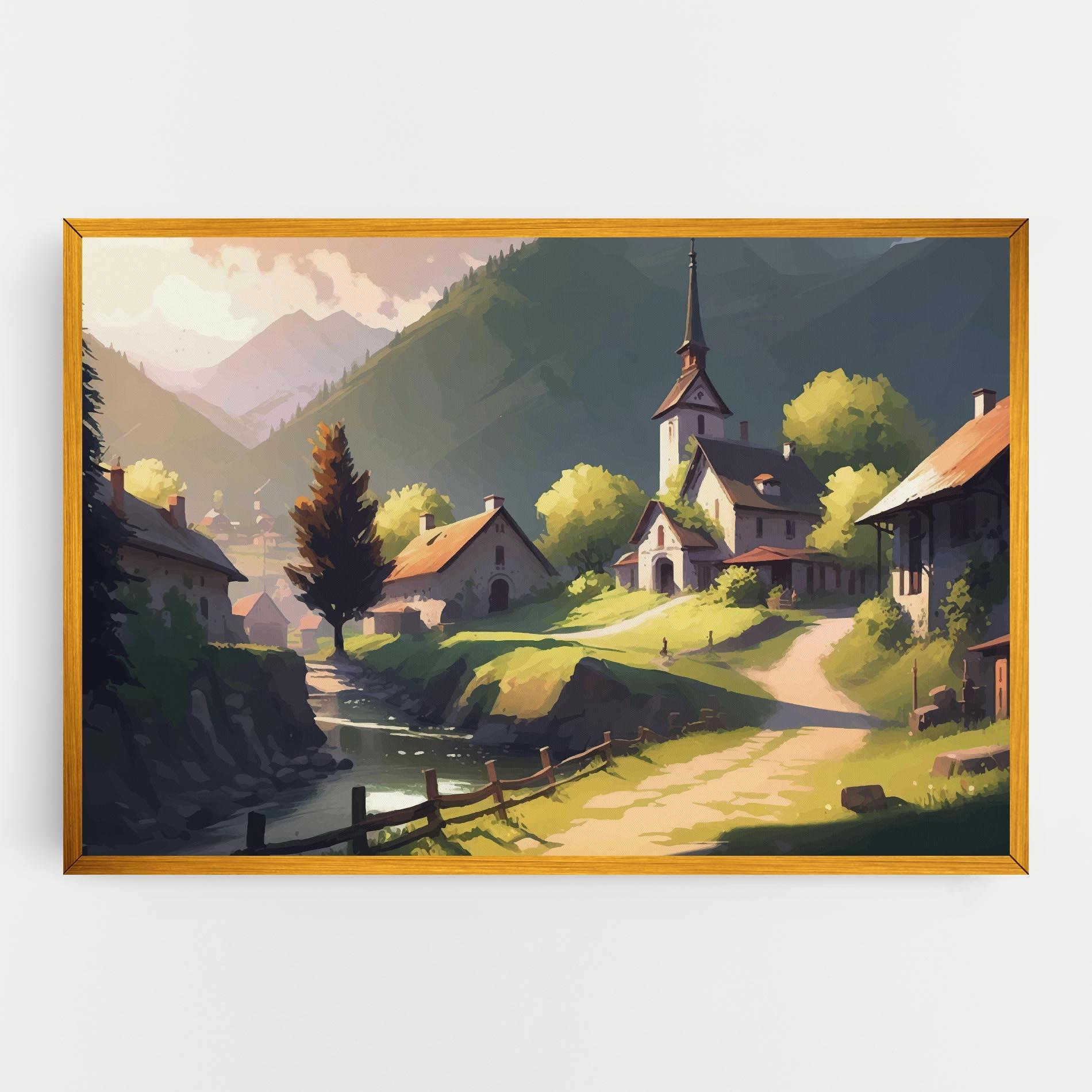 Tablou Canvas Village Church Art mockup 0