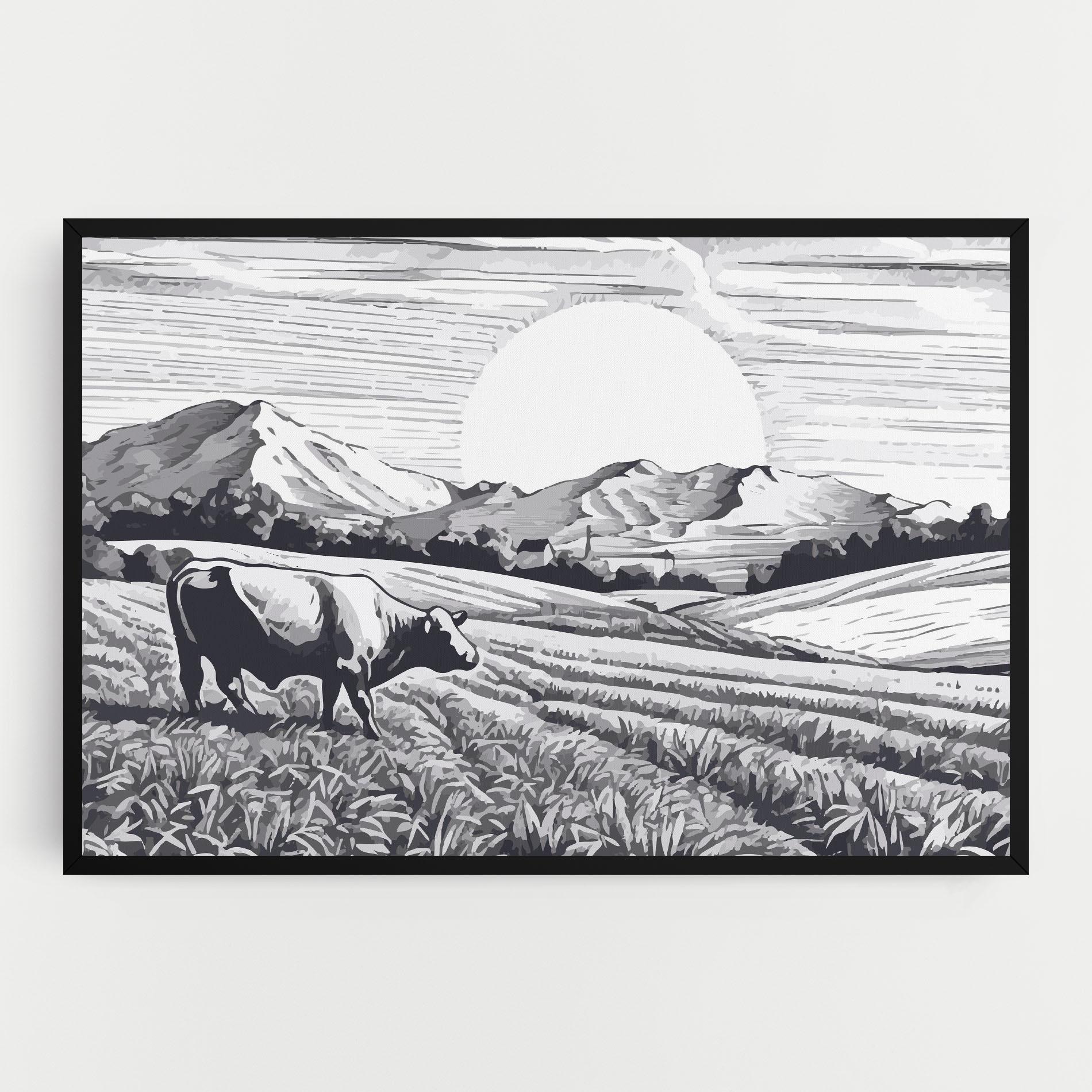 Tablou Canvas Cow Grey Ink mockup 0