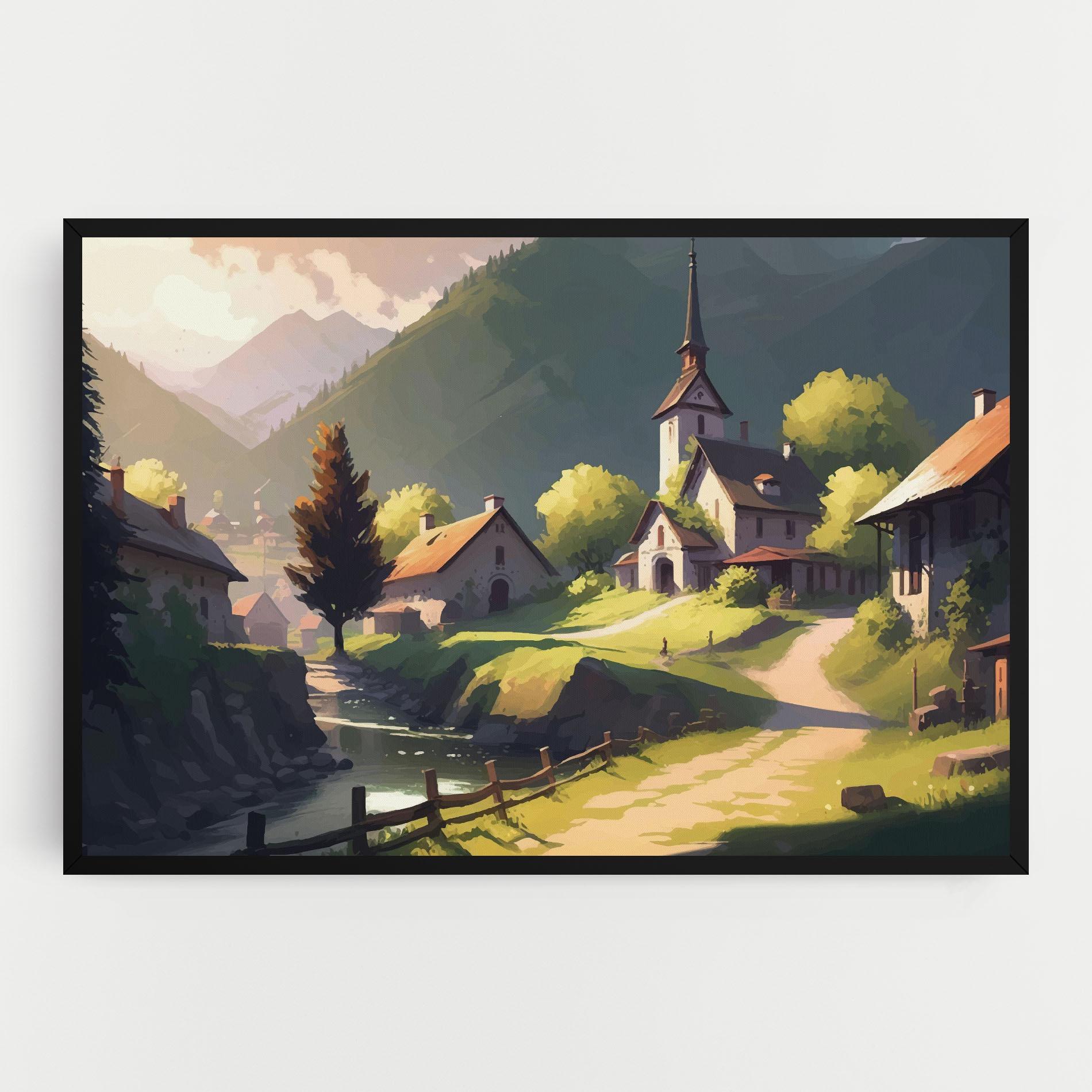 Tablou Canvas Village Church Art mockup 0
