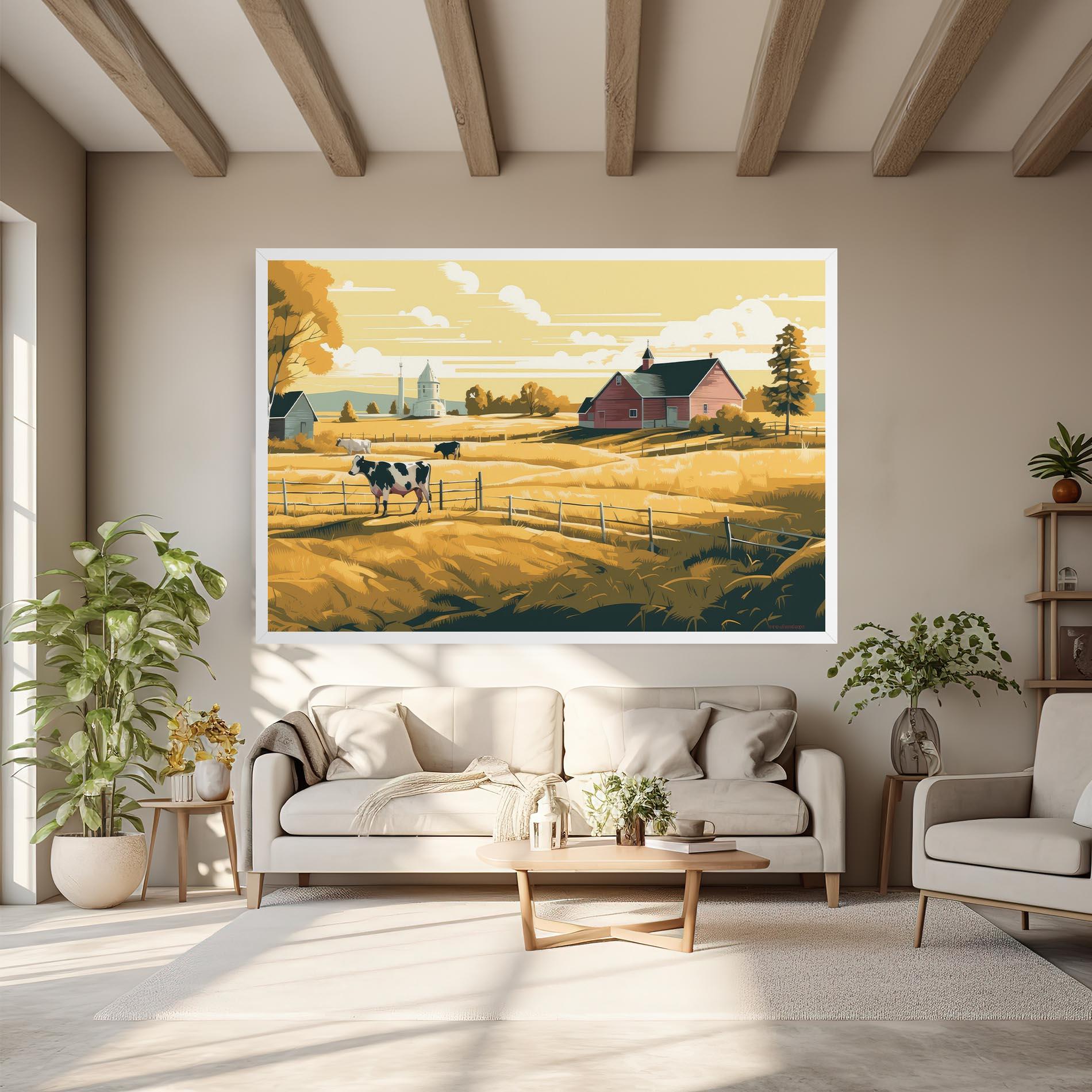 Tablou Canvas Cows Sunlight Farm mockup 6