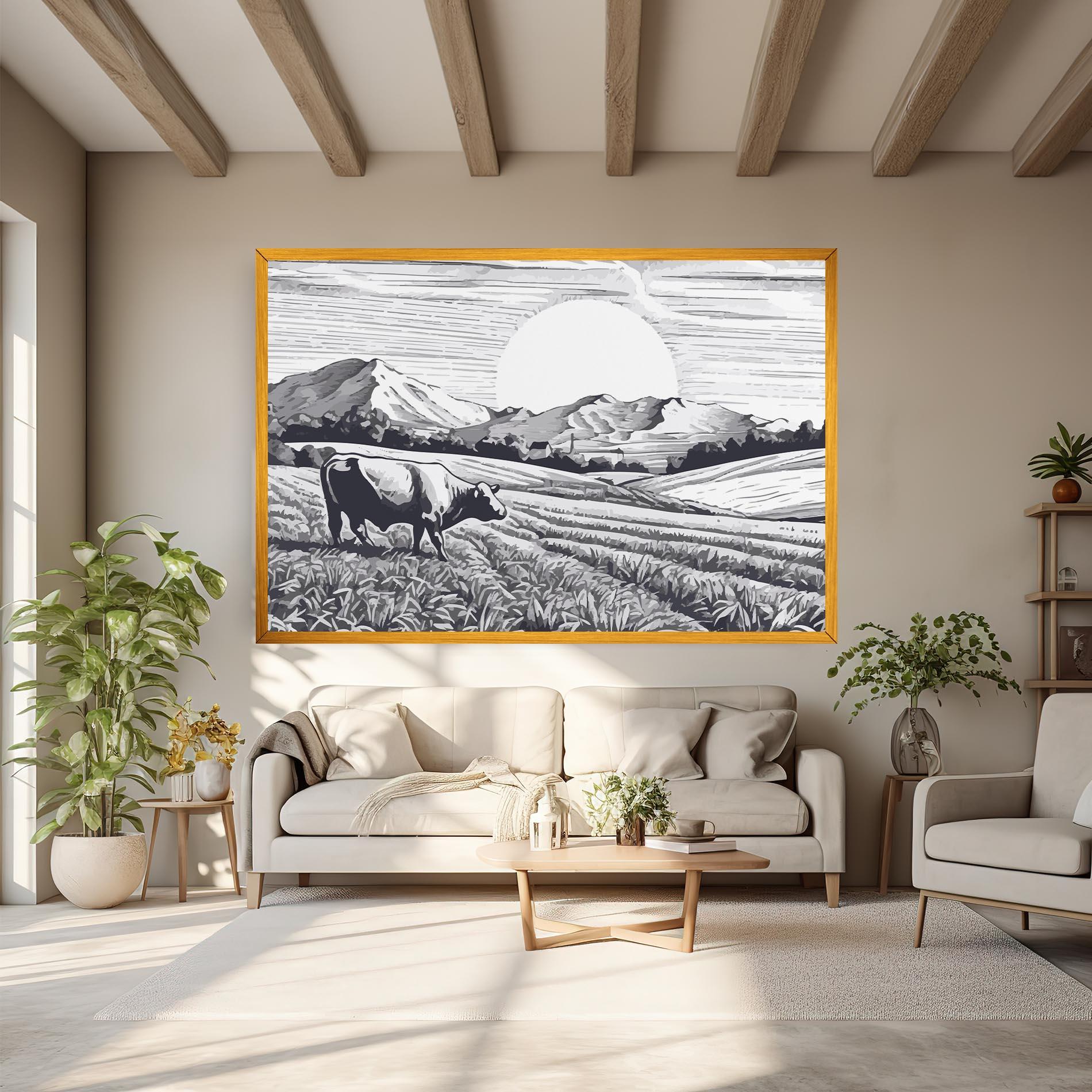 Tablou Canvas Cow Grey Ink mockup 6