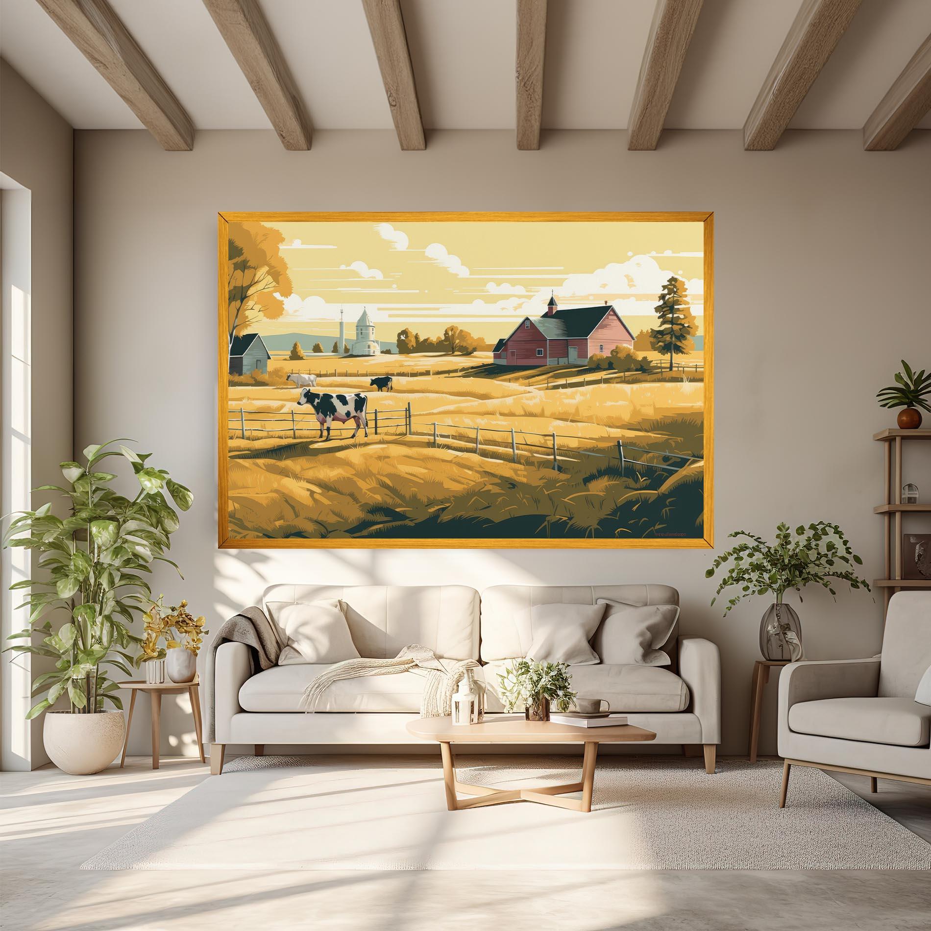 Tablou Canvas Cows Sunlight Farm mockup 6