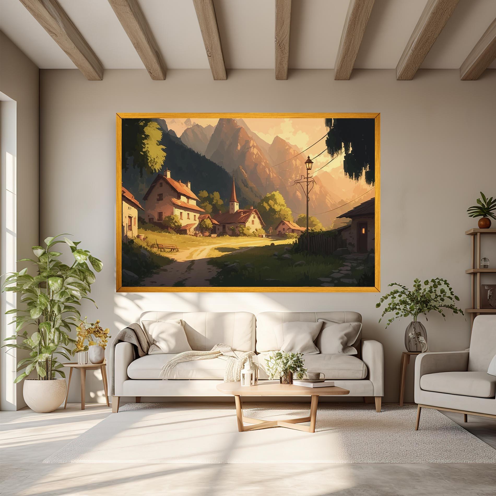 Tablou Canvas Grassy Village View mockup 6