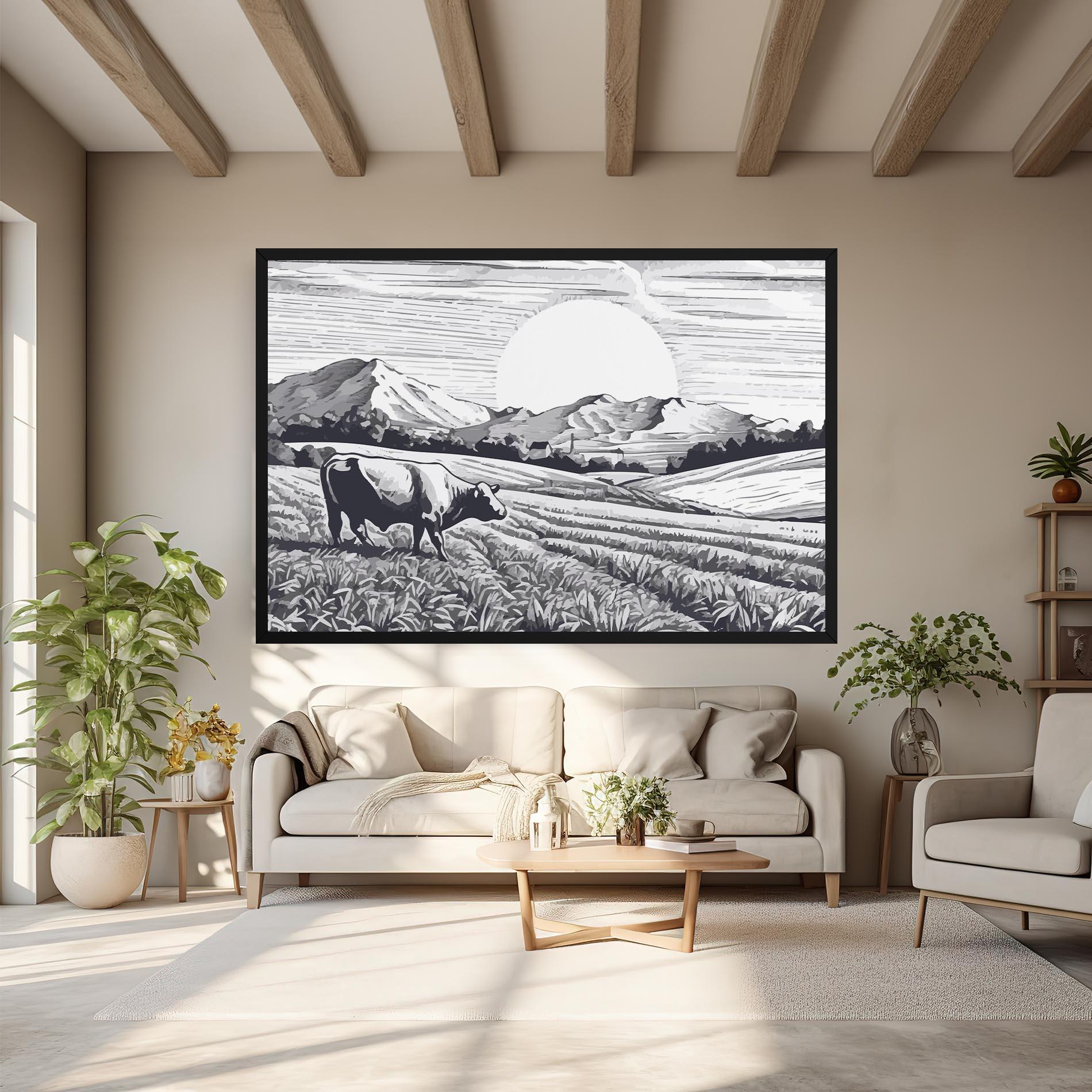 Tablou Canvas Cow Grey Ink mockup 6